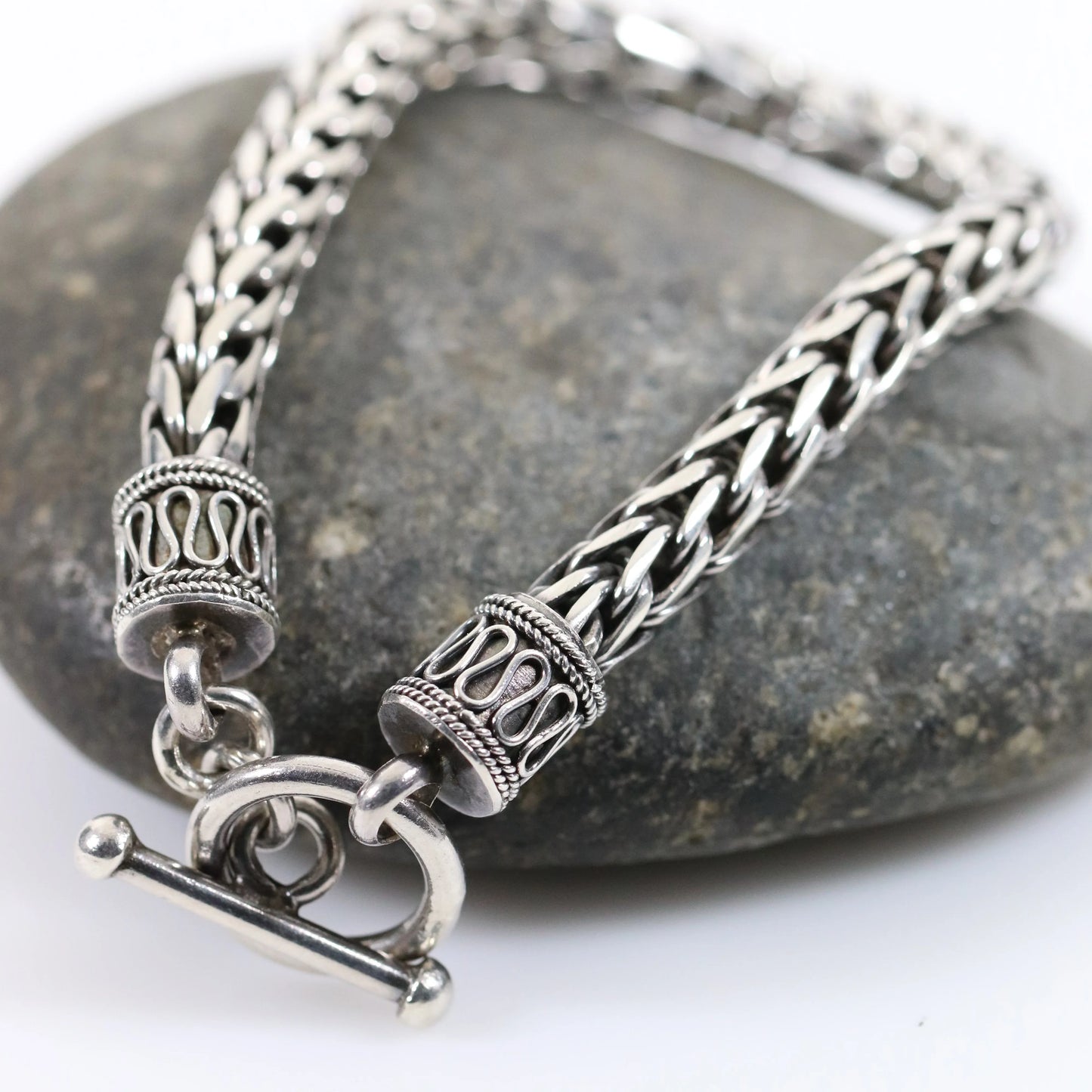 Vintage Silver Jewelry | Byzantine Style Wheat Chain Bracelet - Carmel Fine Silver Jewelry