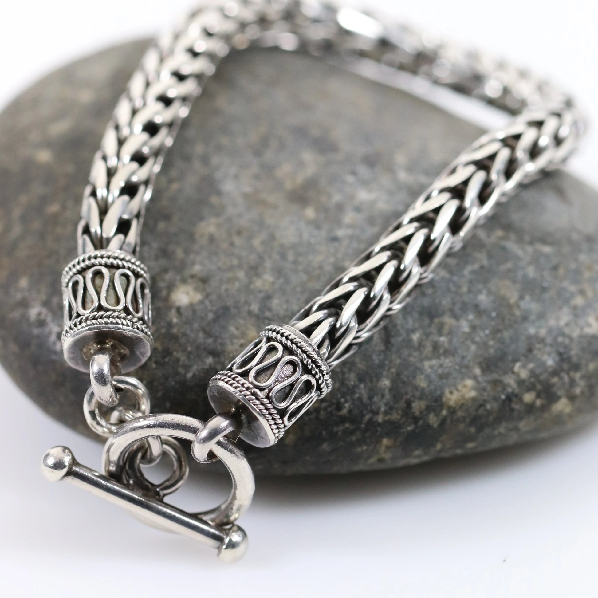 Vintage Silver Jewelry | Byzantine Style Wheat Chain Bracelet - Carmel Fine Silver Jewelry