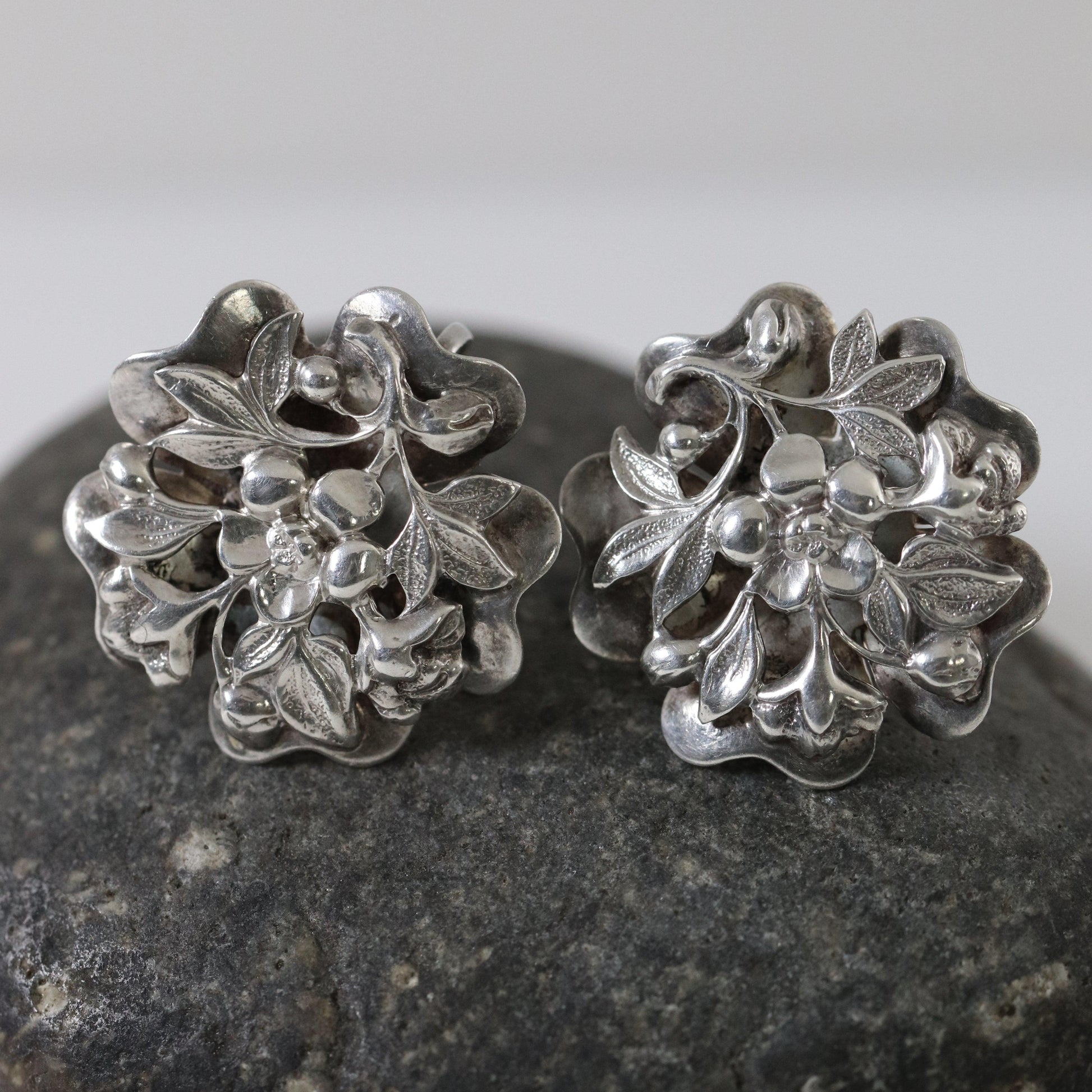 Vintage Silver Jewelry | Ornate Delicate Floral Earrings - Carmel Fine Silver Jewelry