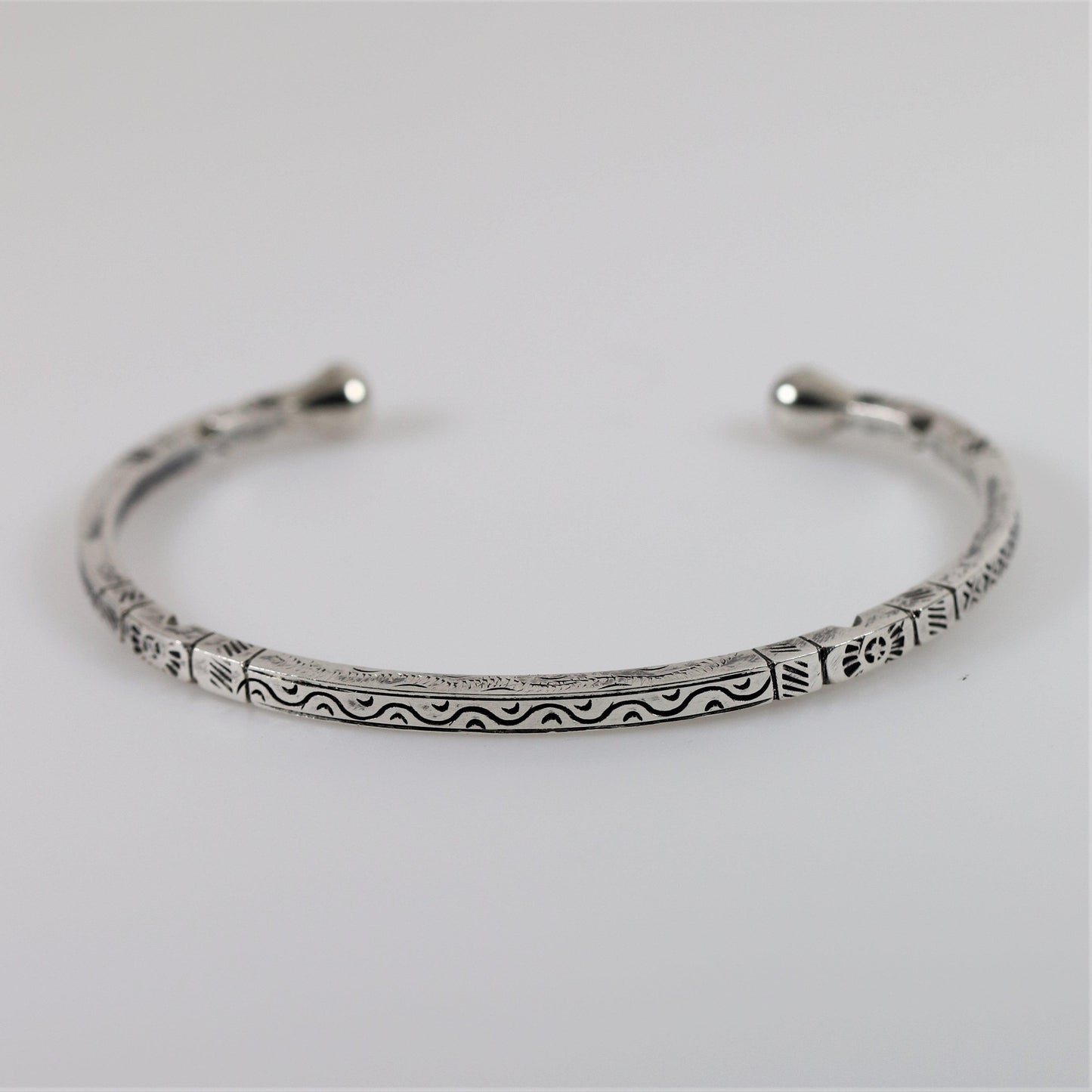 Vintage Silver Jewelry | Solid Detailed Etched Cuff Bracelet - Carmel Fine Silver Jewelry