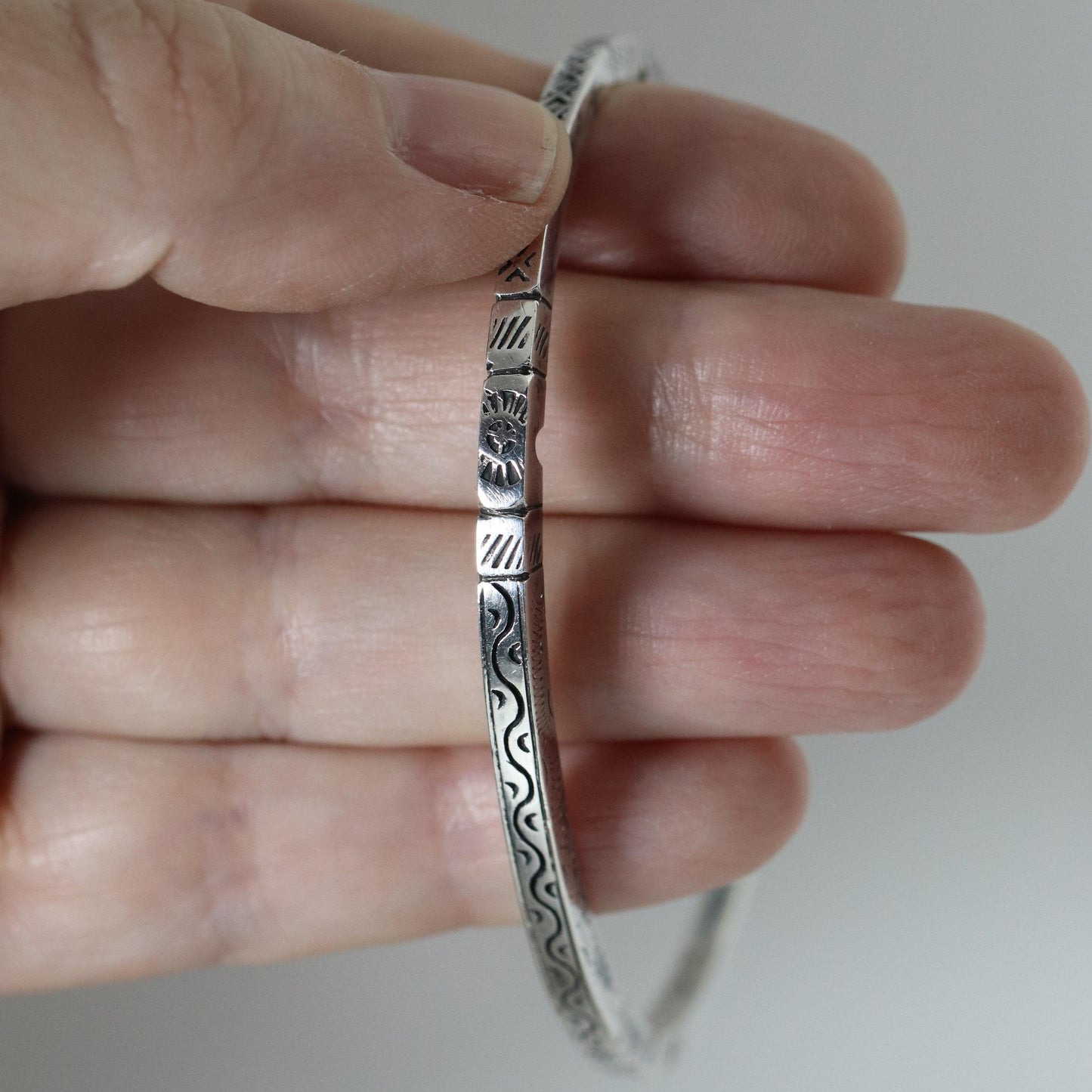 Vintage Silver Jewelry | Solid Detailed Etched Cuff Bracelet - Carmel Fine Silver Jewelry