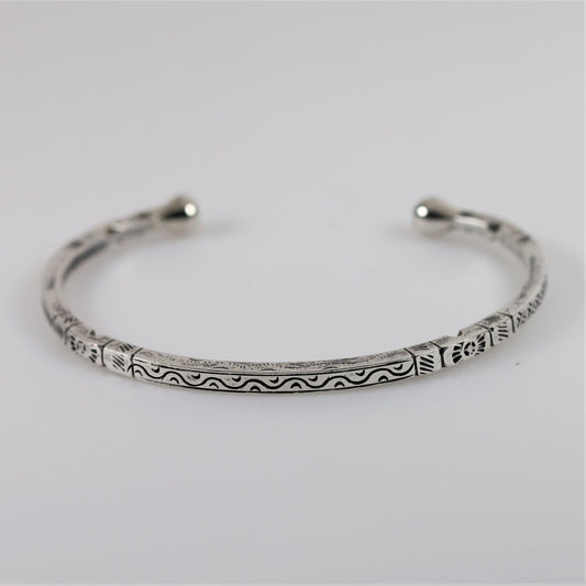 Vintage Silver Jewelry | Solid Detailed Etched Cuff Bracelet - Carmel FSJ