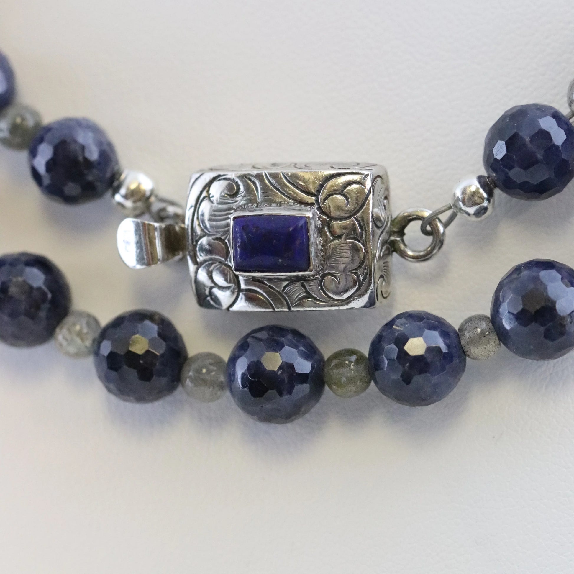 Vintage Silver Jewlry | Long Sapphire Labradorite Beaded Necklace - Carmel Fine Silver Jewelry