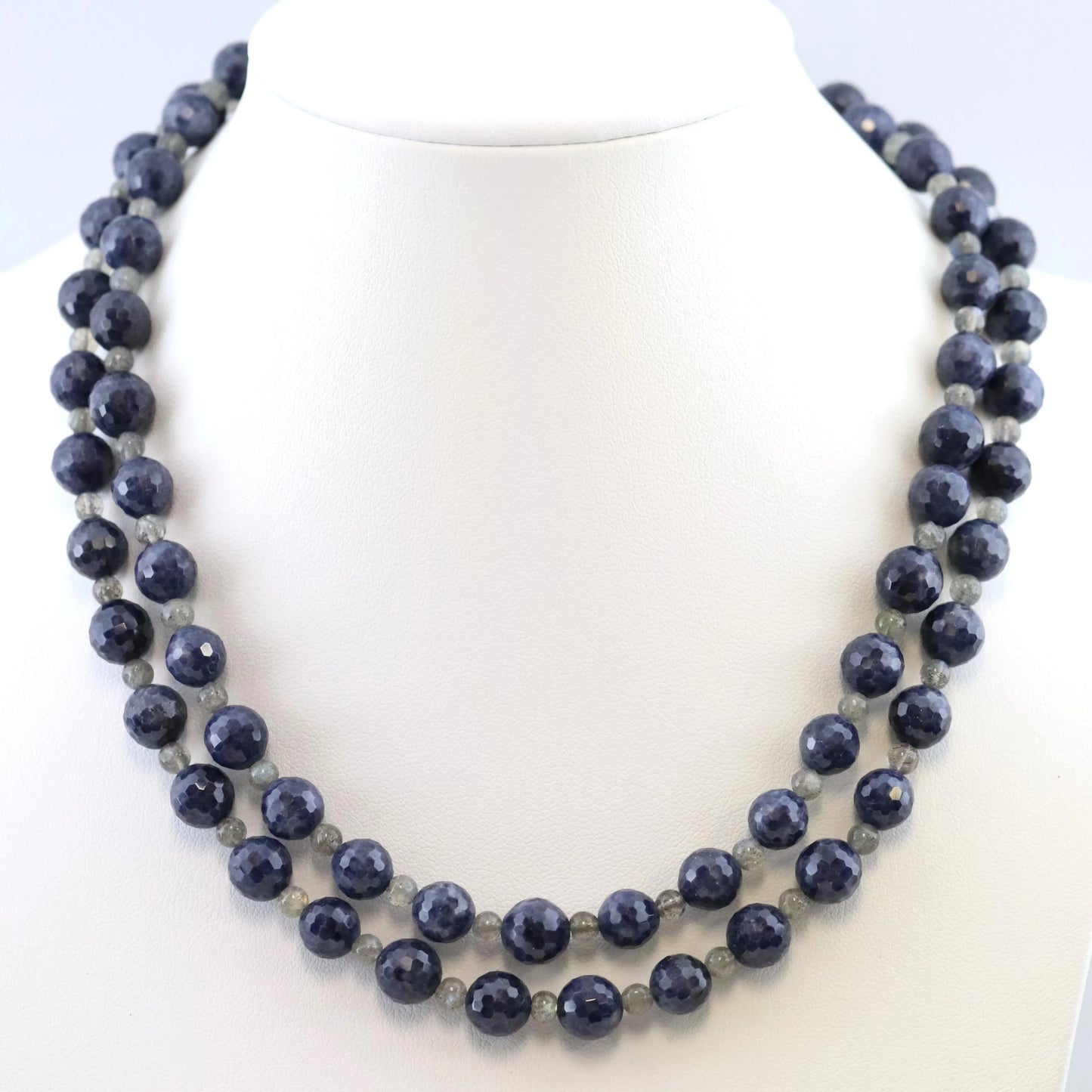 Vintage Silver Jewlry | Long Sapphire Labradorite Beaded Necklace - Carmel Fine Silver Jewelry