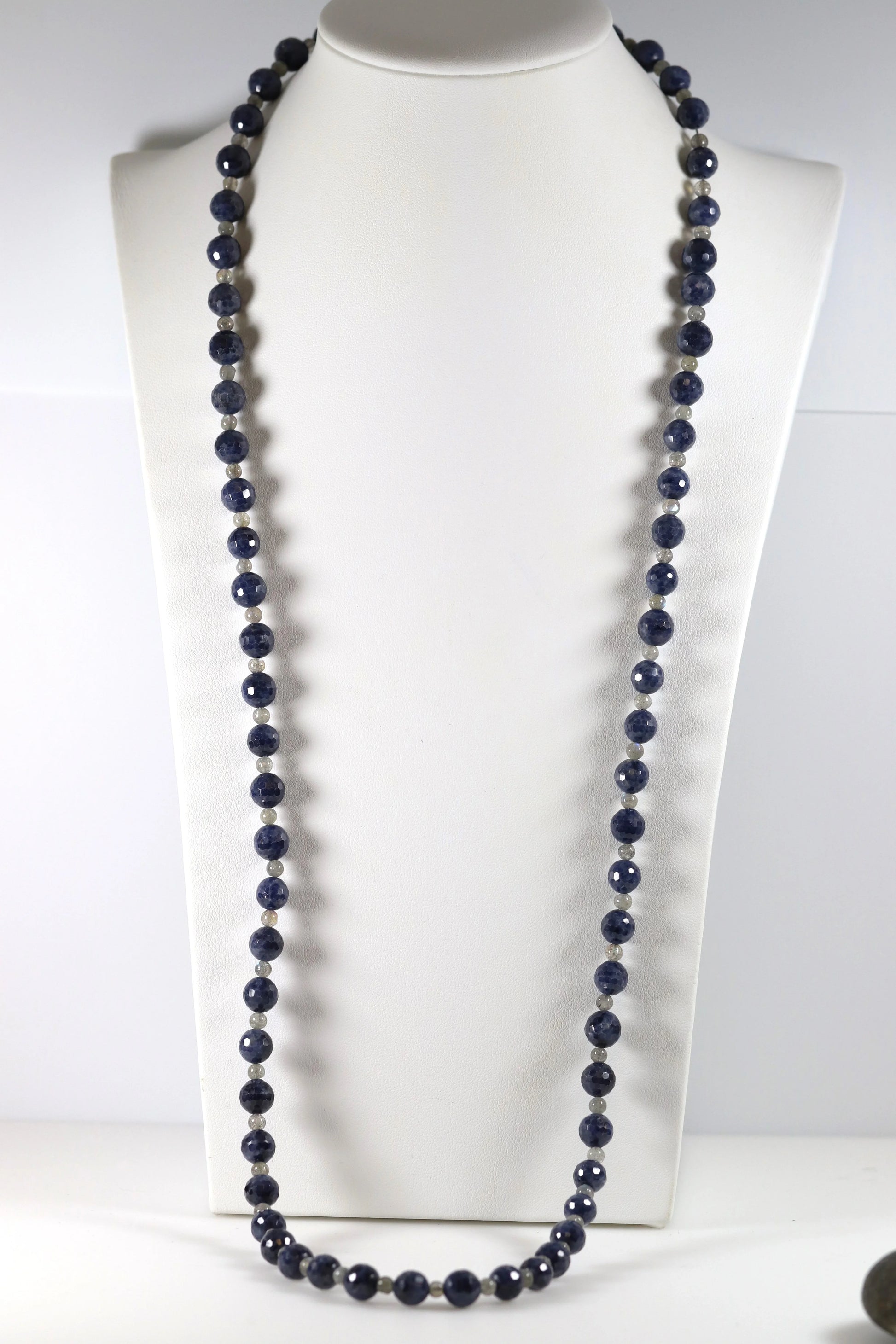 Vintage Silver Jewlry | Long Sapphire Labradorite Beaded Necklace - Carmel Fine Silver Jewelry
