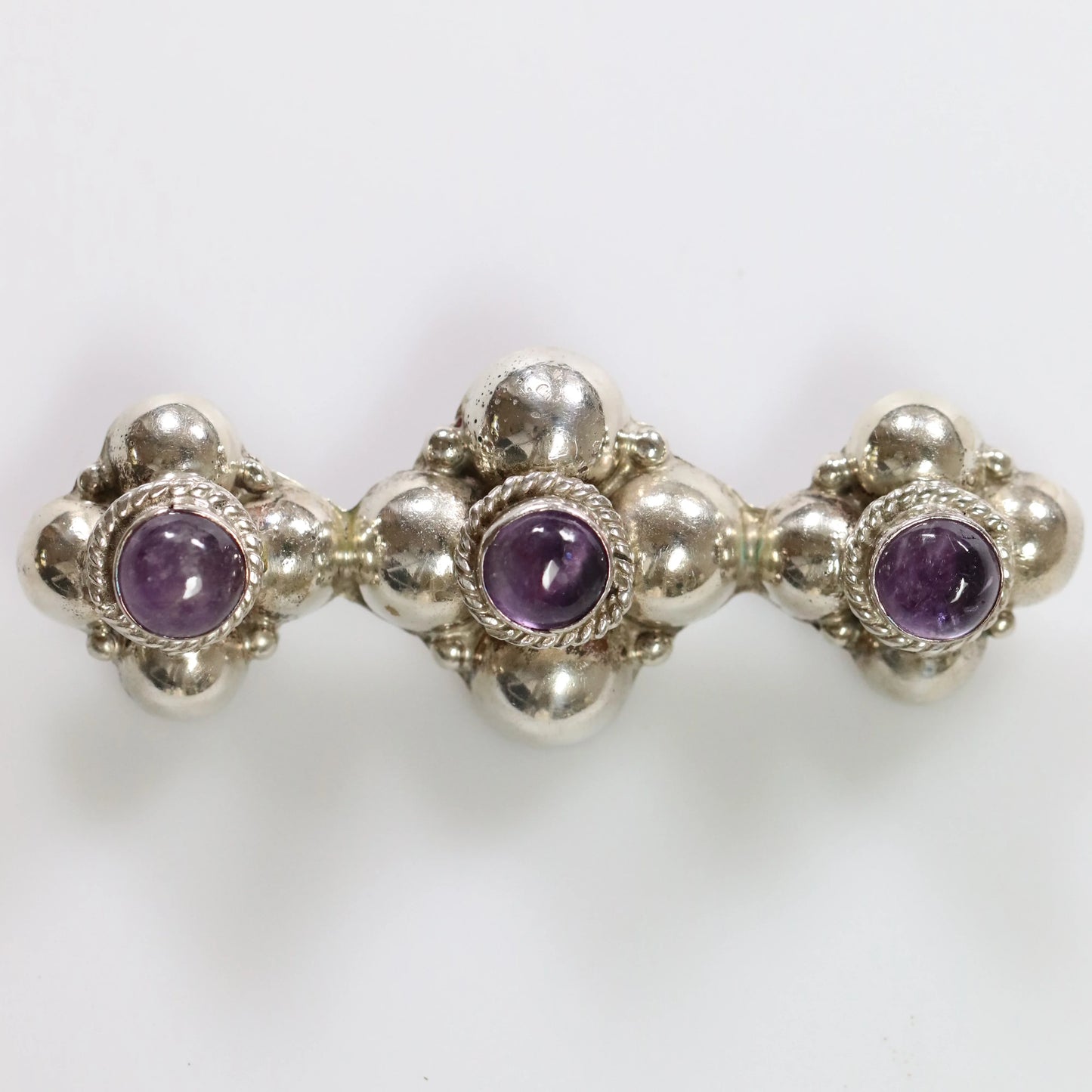 Vintage Silver Mexican Jewelry | Early Century Amethyst Brooch - Carmel Fine Silver Jewelry