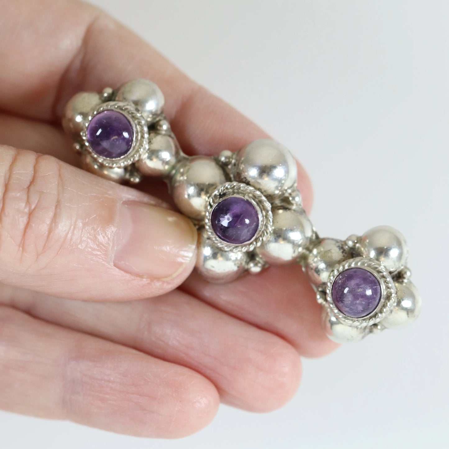 Vintage Silver Mexican Jewelry | Early Century Amethyst Brooch - Carmel Fine Silver Jewelry