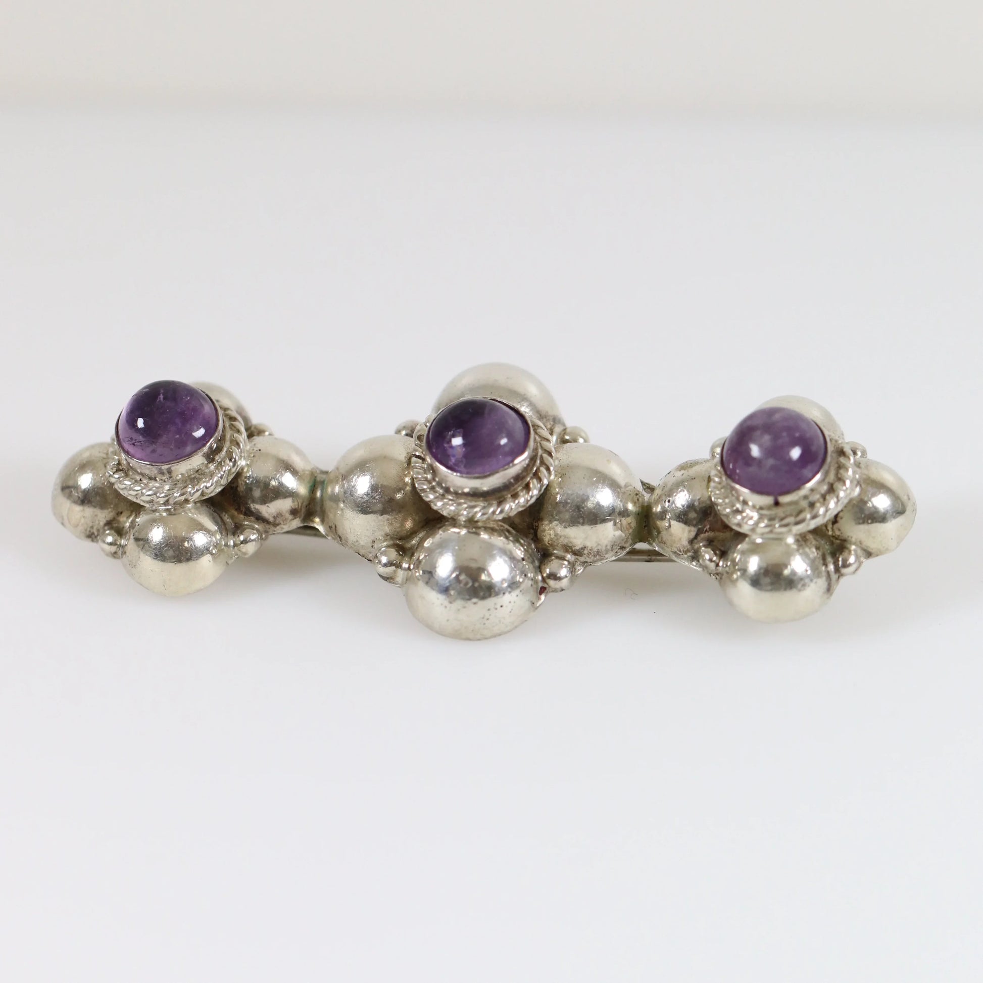 Vintage Silver Mexican Jewelry | Early Century Amethyst Brooch - Carmel Fine Silver Jewelry