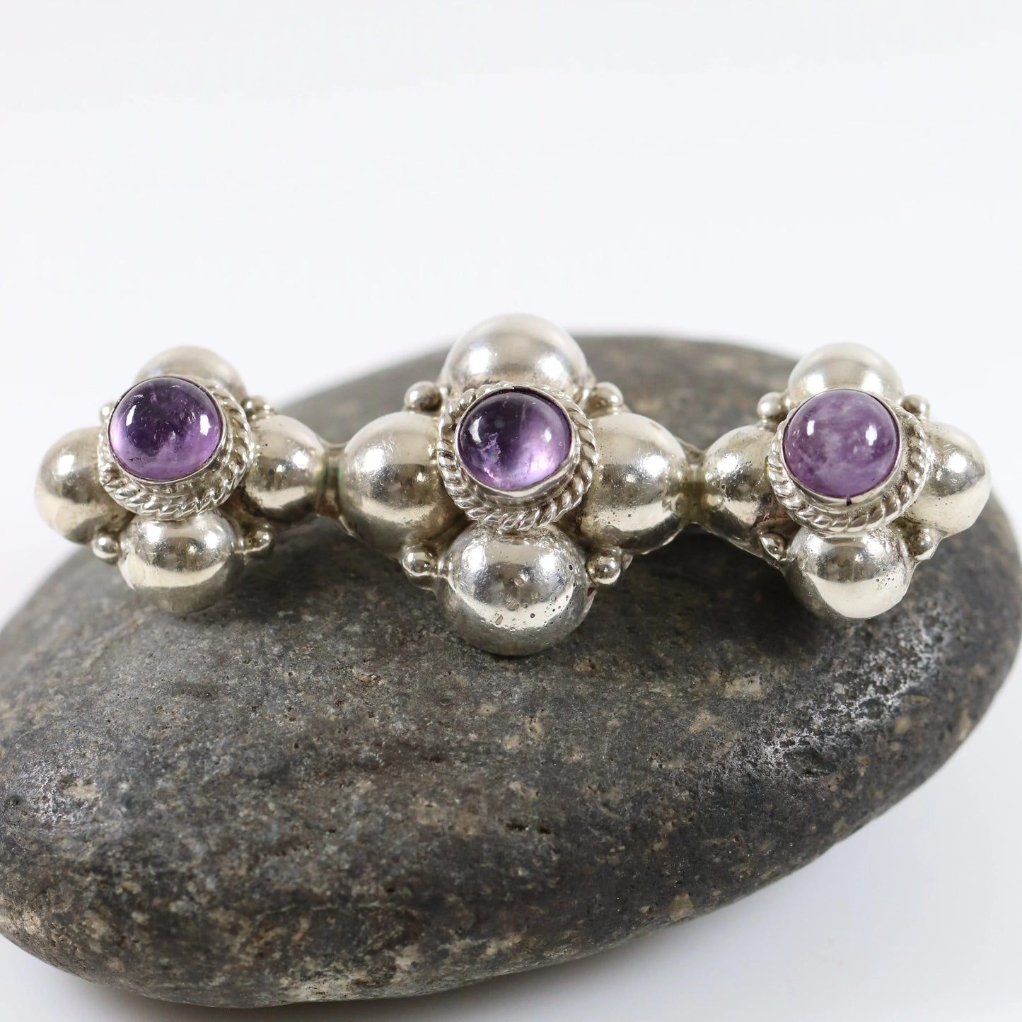 Vintage Silver Mexican Jewelry | Early Century Amethyst Brooch - Carmel Fine Silver Jewelry