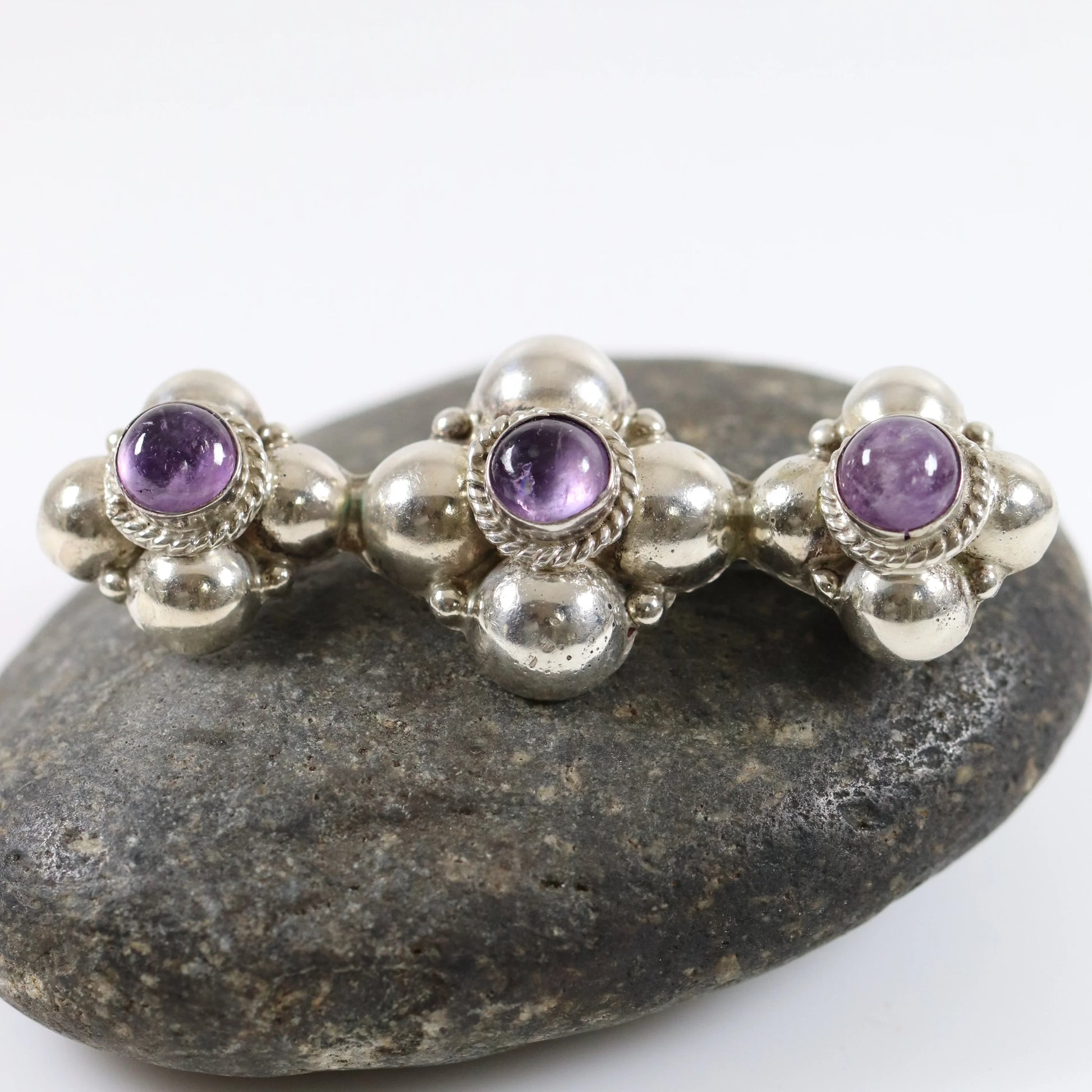 Vintage Silver Mexican Jewelry | Early Century Amethyst Brooch - Carmel Fine Silver Jewelry