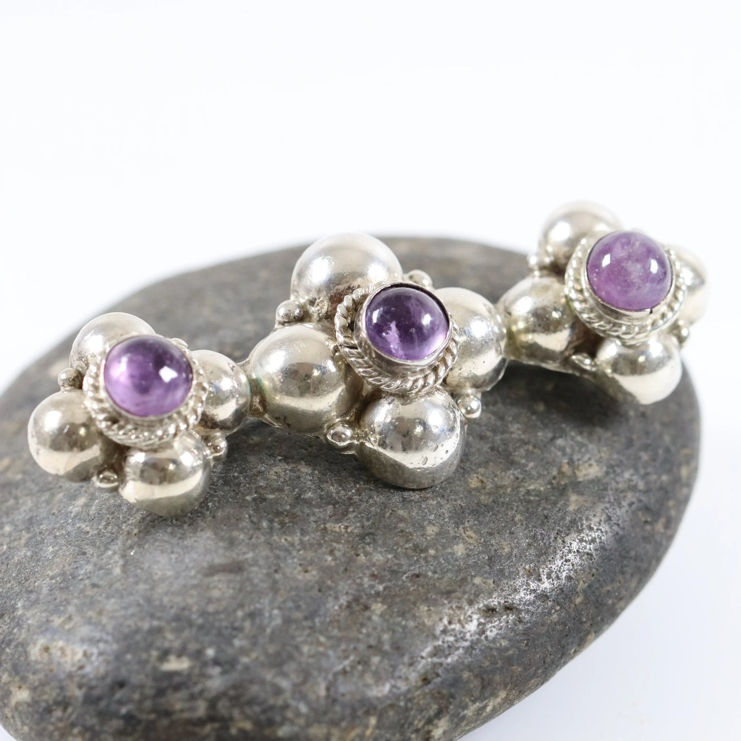 Vintage Silver Mexican Jewelry | Early Century Amethyst Brooch - Carmel Fine Silver Jewelry