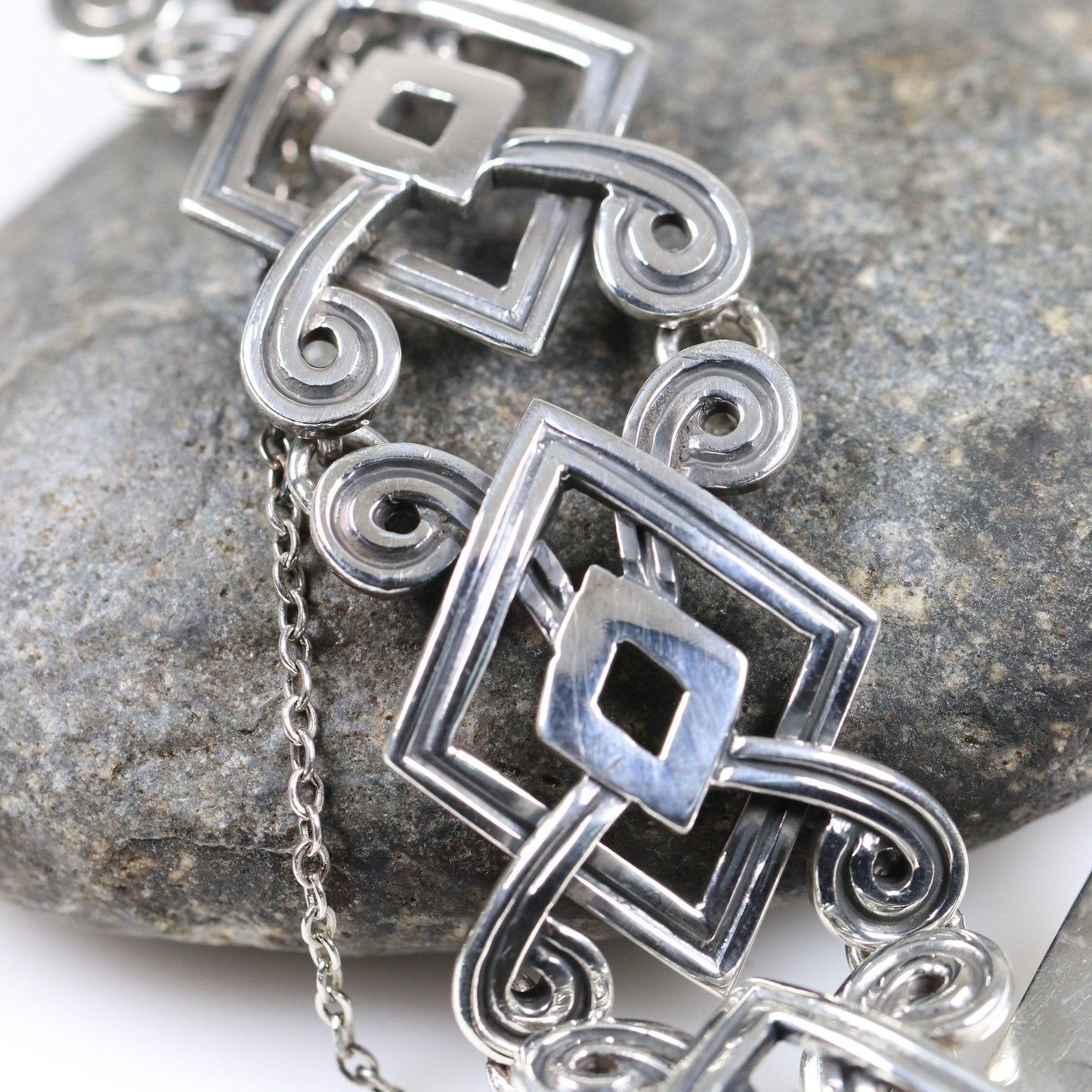 Vintage Silver Mexican Jewelry | Geometric Handcrafted Bracelet - Carmel Fine Silver Jewelry