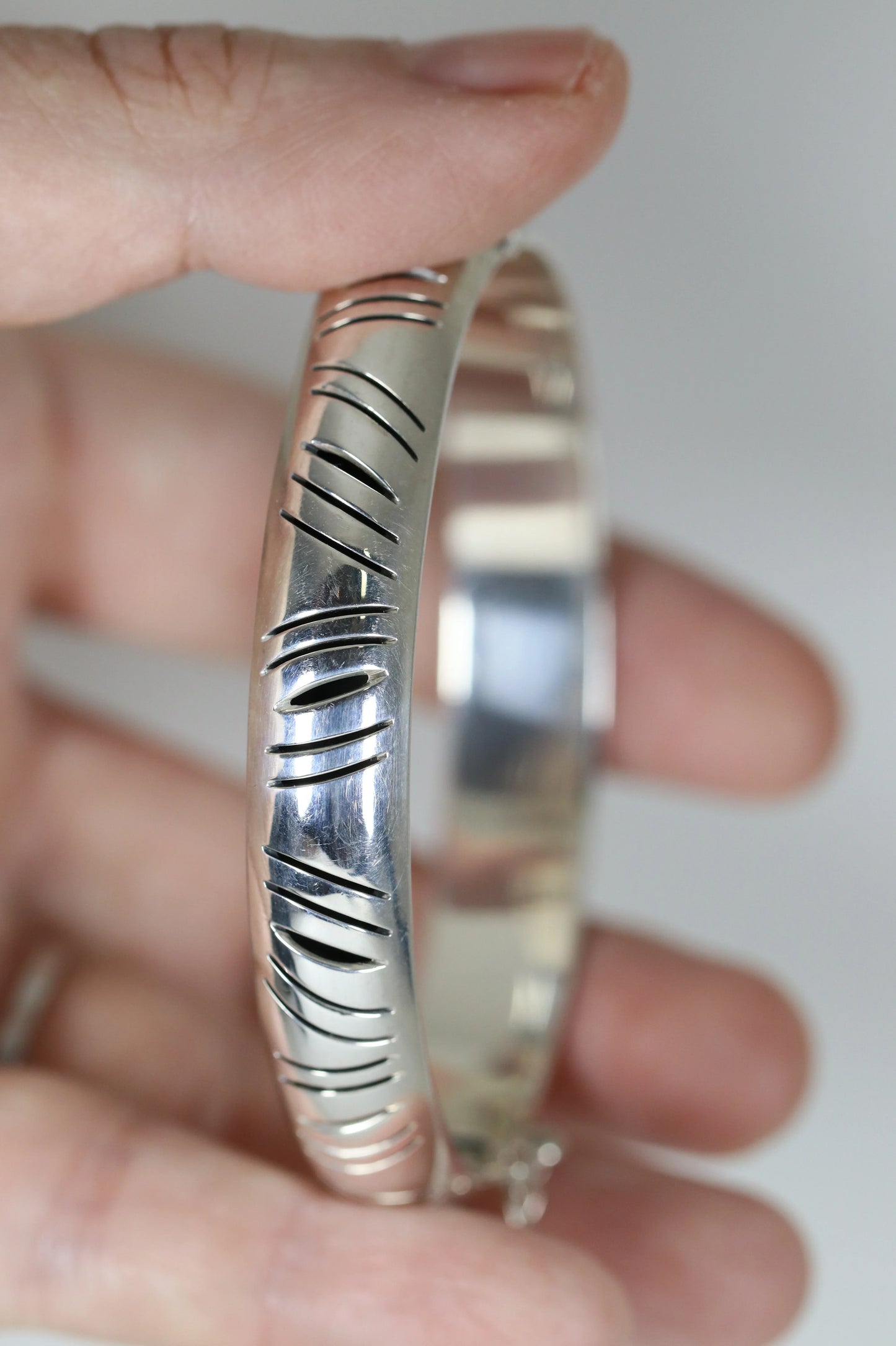 Vintage Silver Mexican Jewelry | Handcrafted Shadow Bangle Bracelet - Carmel Fine Silver Jewelry