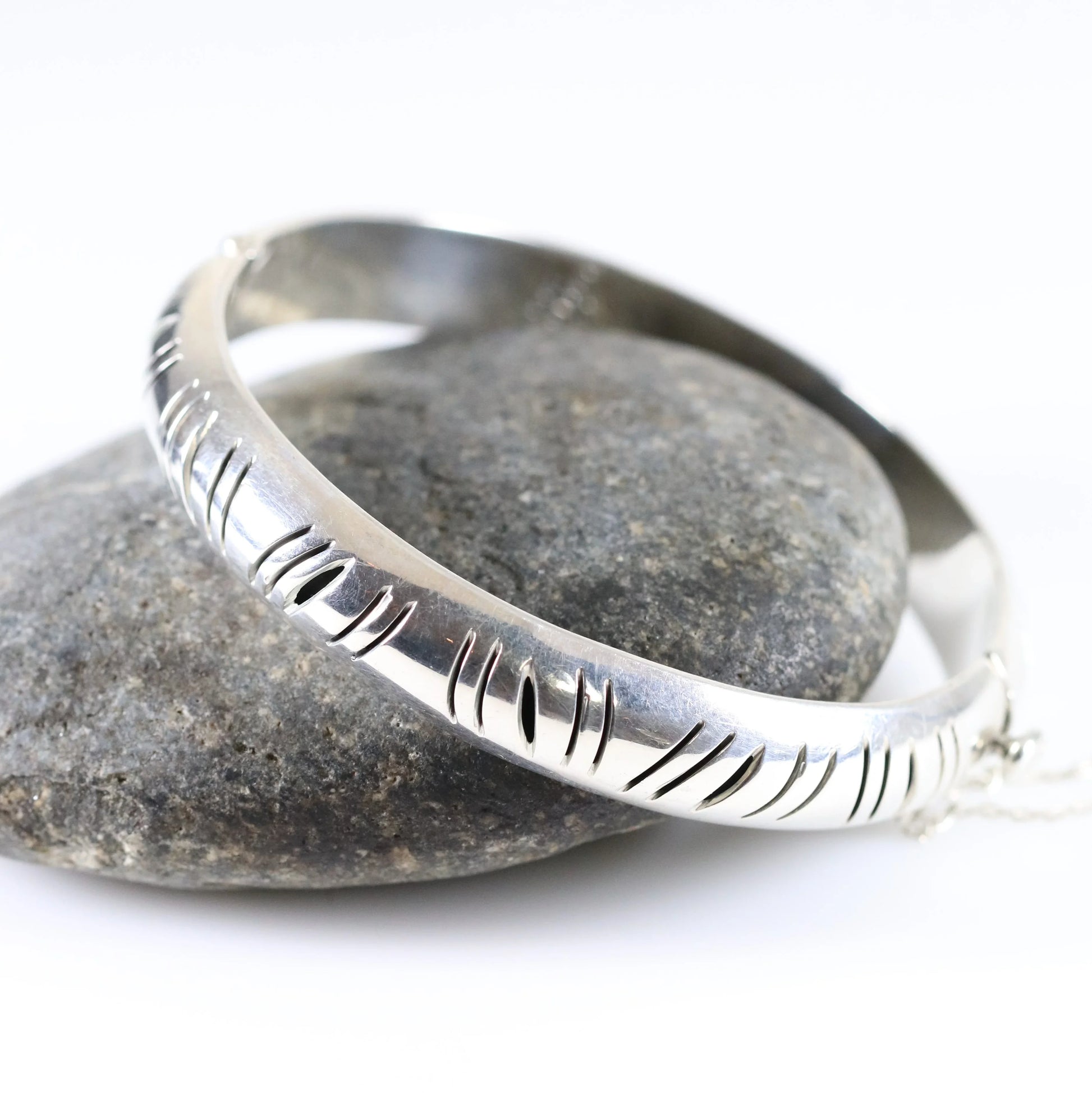 Vintage Silver Mexican Jewelry | Handcrafted Shadow Bangle Bracelet - Carmel Fine Silver Jewelry