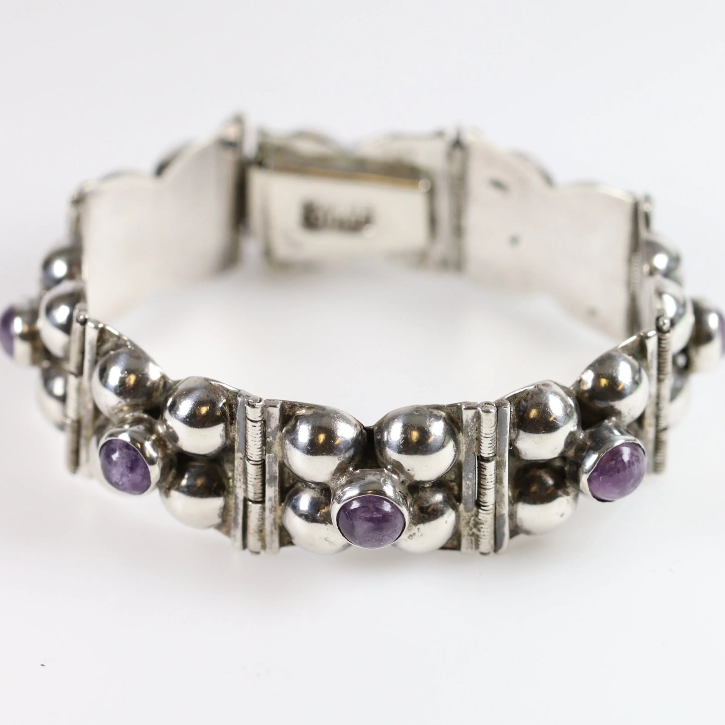 Vintage Silver Mexican Jewelry | Mid-Century Floral Amethyst Bracelet - Carmel Fine Silver Jewelry