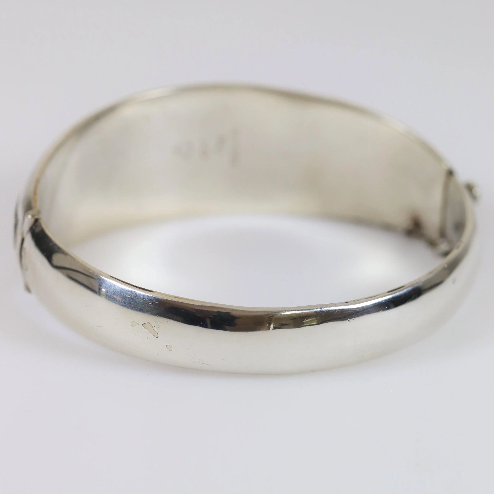 Vintage Silver Mexican Jewelry | Tribal Hinged Handcrafted Bracelet with Safety - Carmel Fine Silver Jewelry