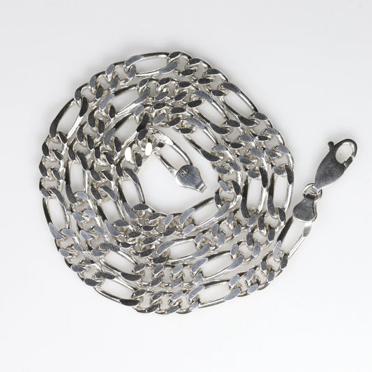 Vintage Sterling Silver Chain | Heavy 18" Figaro Link Chain Necklace Italy - Carmel Fine Silver Jewelry