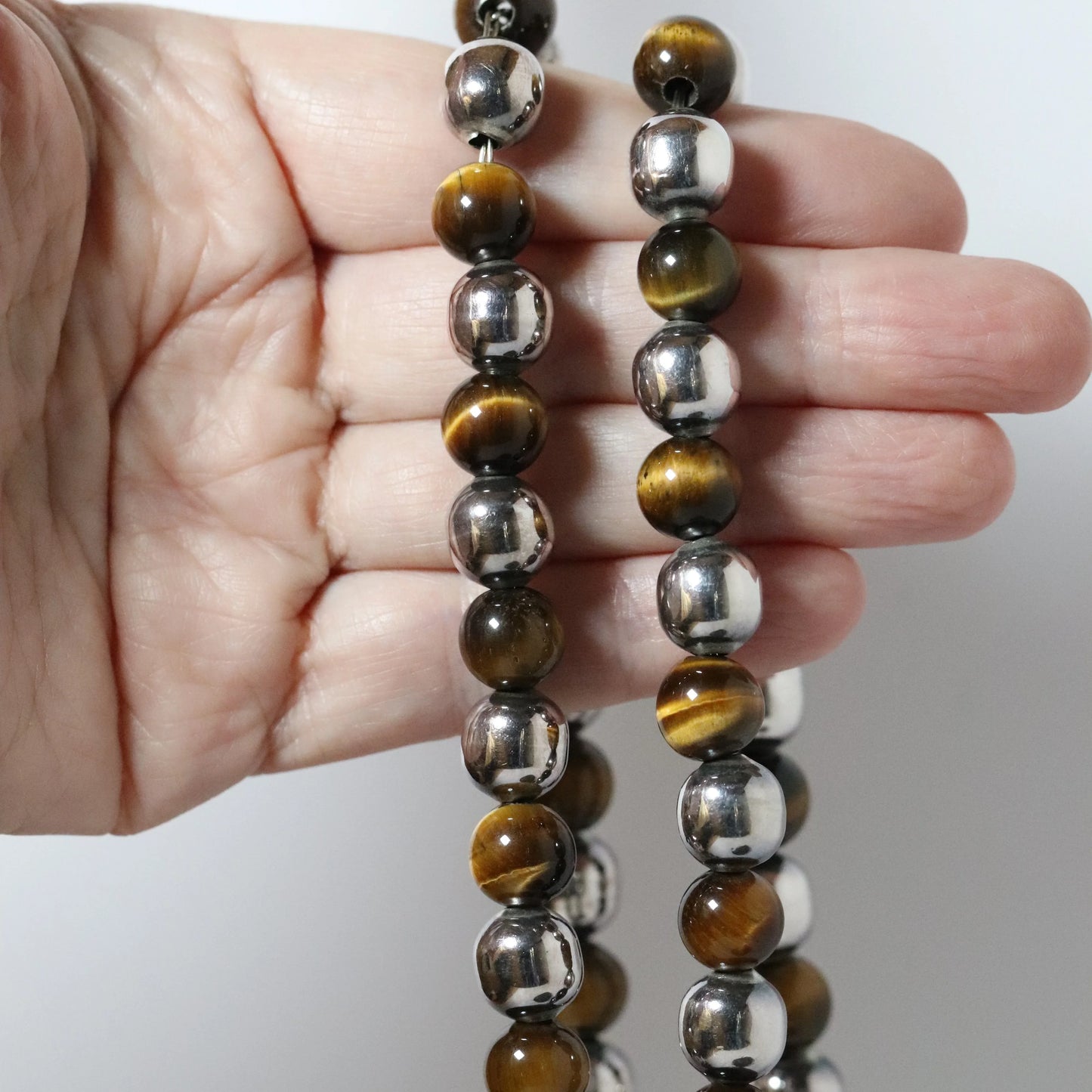 Vintage Taxco Jewelry | Tiger's Eye Silver Bead Necklace - Carmel Fine Silver Jewelry