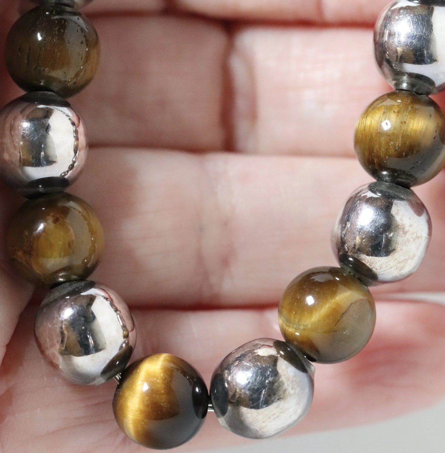 Vintage Taxco Jewelry | Tiger's Eye Silver Bead Necklace - Carmel Fine Silver Jewelry