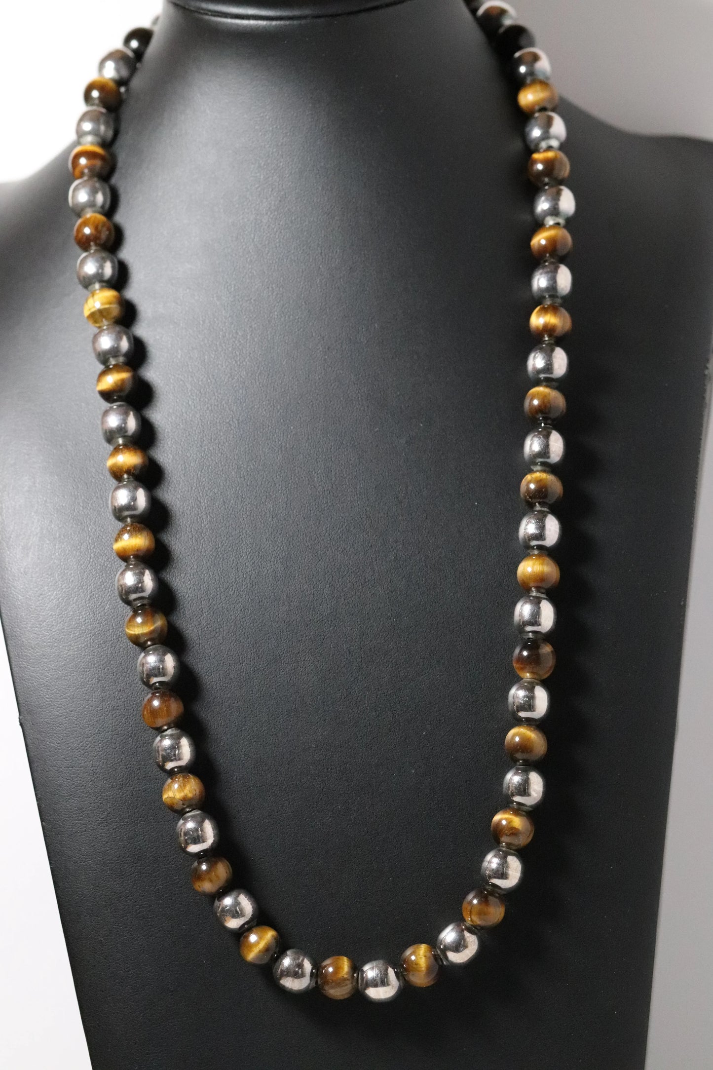 Vintage Taxco Jewelry | Tiger's Eye Silver Bead Necklace - Carmel Fine Silver Jewelry