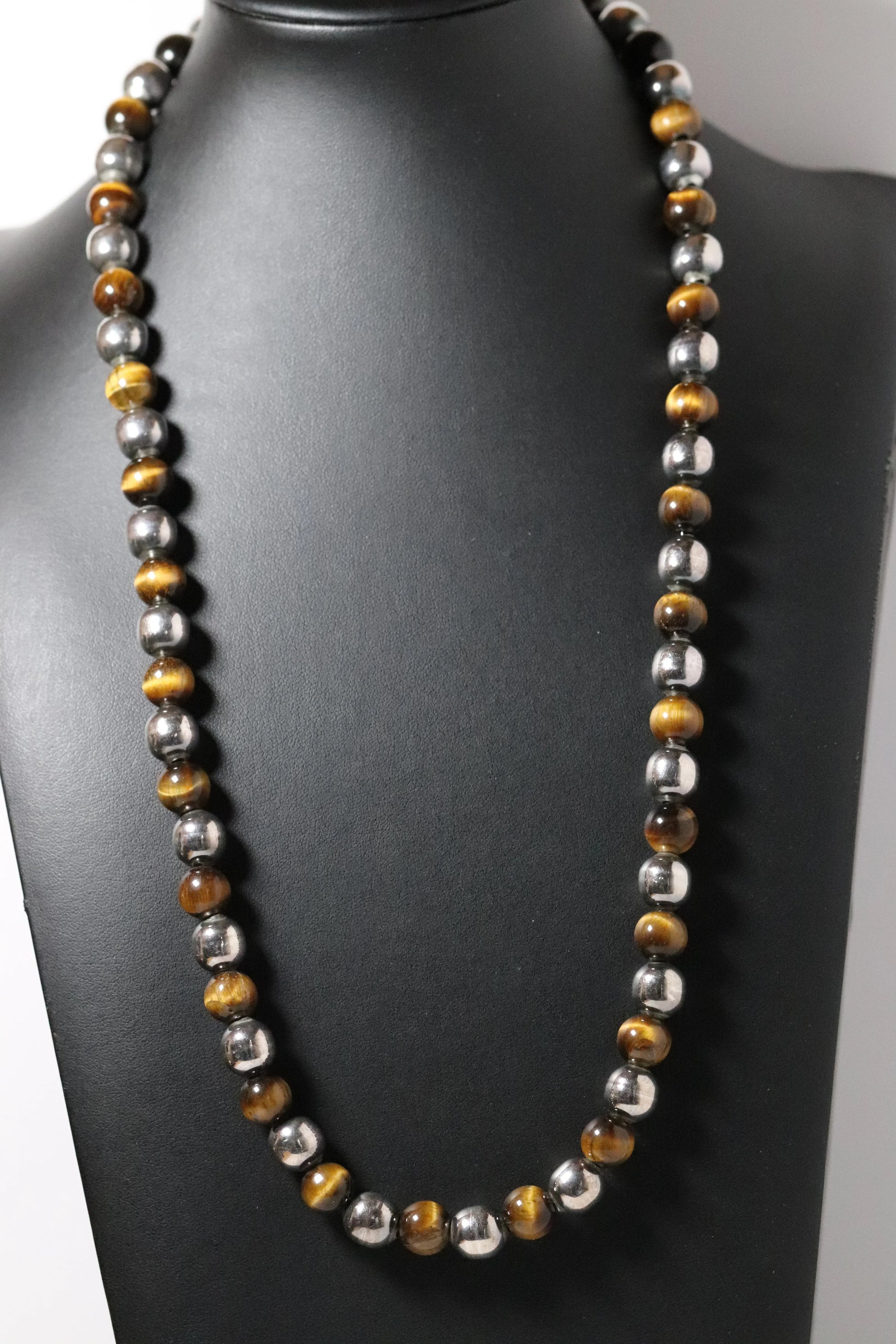 Vintage Taxco Jewelry | Tiger's Eye Silver Bead Necklace - Carmel Fine Silver Jewelry