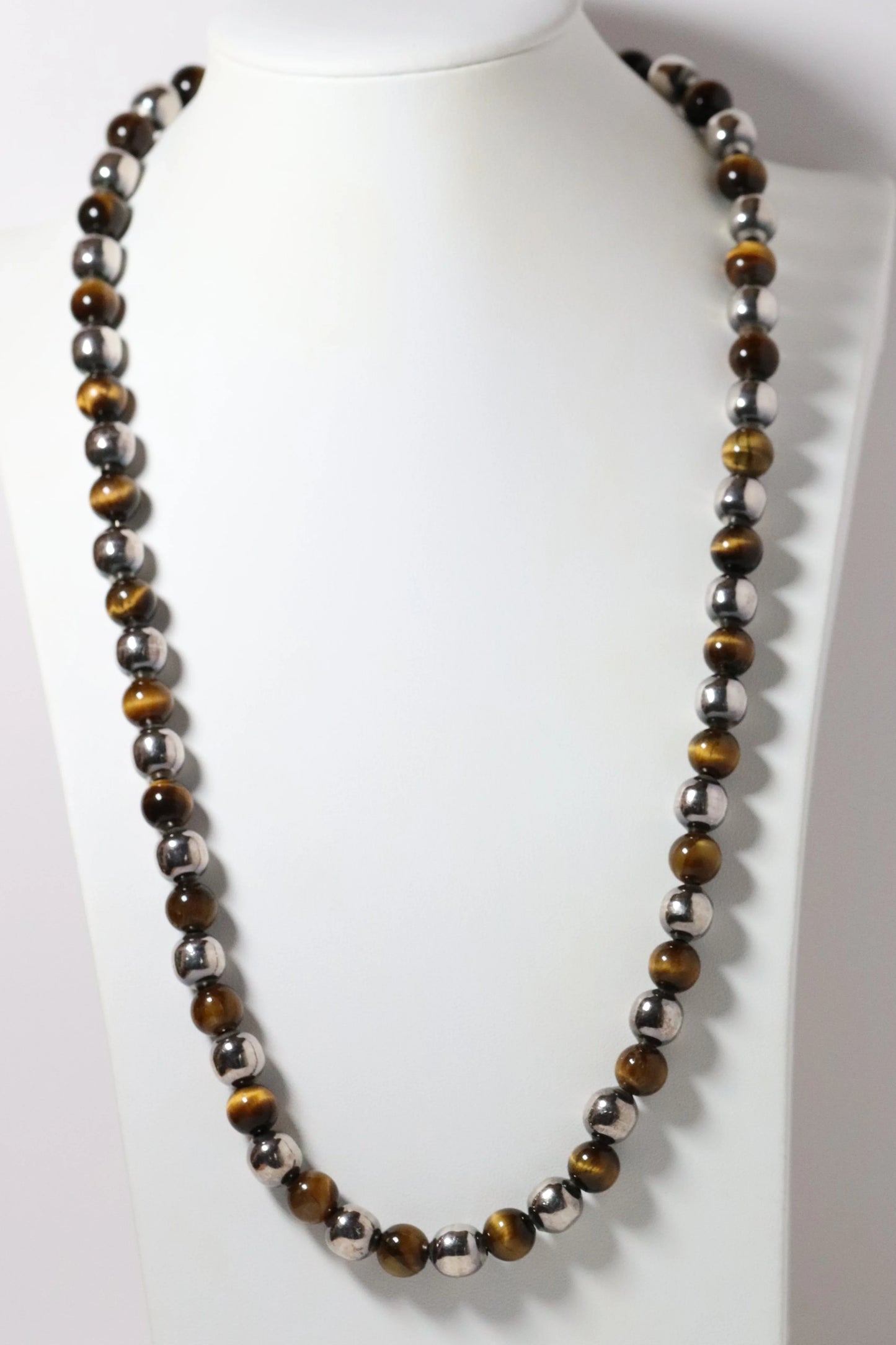 Vintage Taxco Jewelry | Tiger's Eye Silver Bead Necklace - Carmel Fine Silver Jewelry