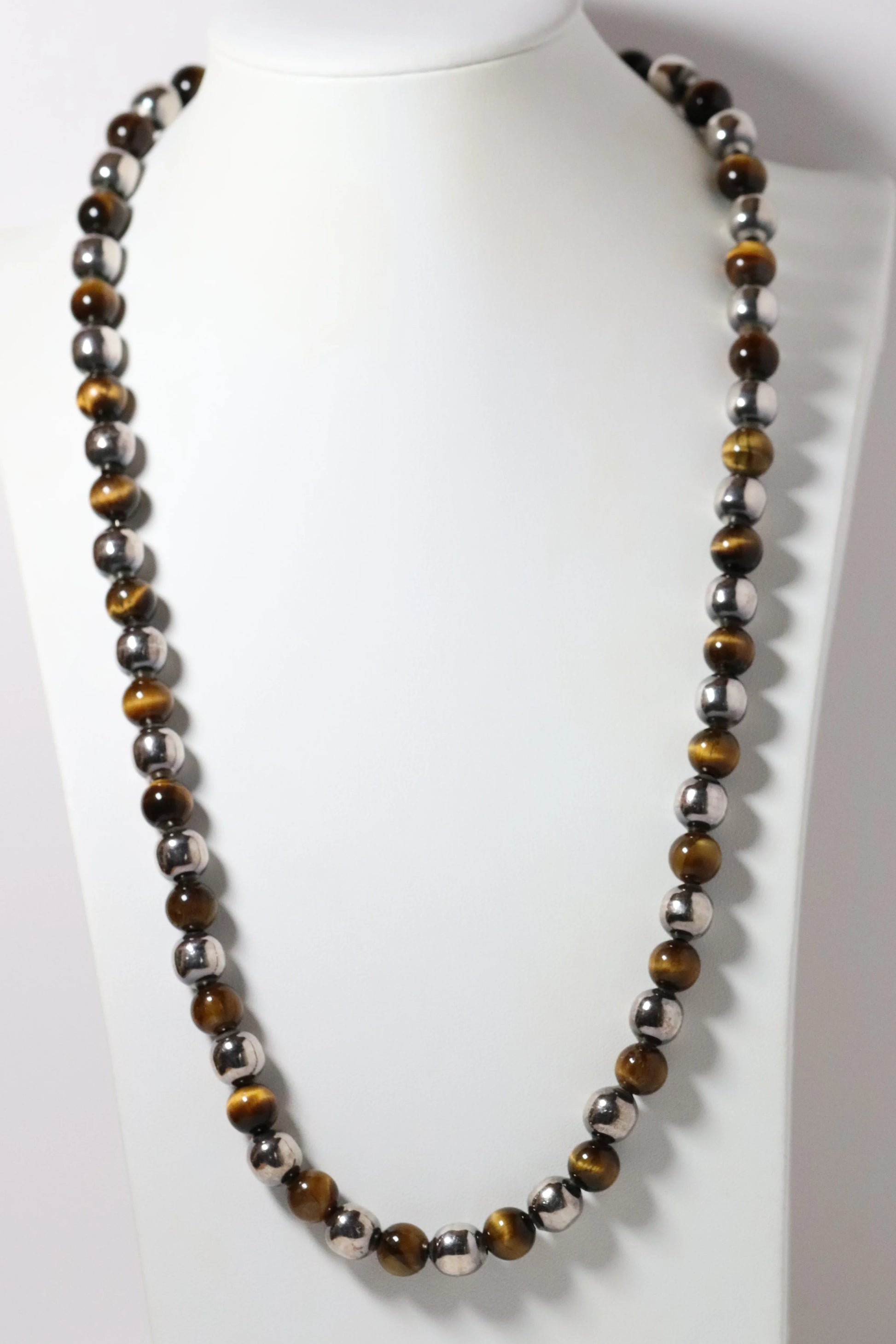 Vintage Taxco Jewelry | Tiger's Eye Silver Bead Necklace - Carmel Fine Silver Jewelry