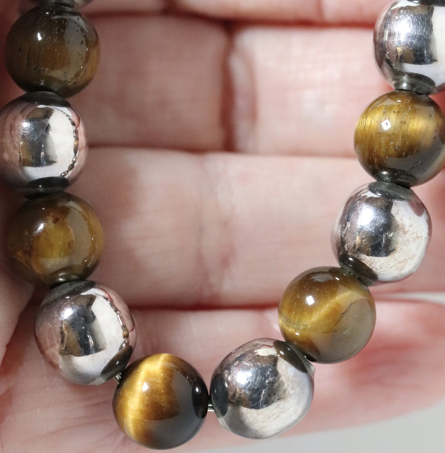Vintage Taxco Jewelry | Tiger’s Eye Silver Bead Necklace