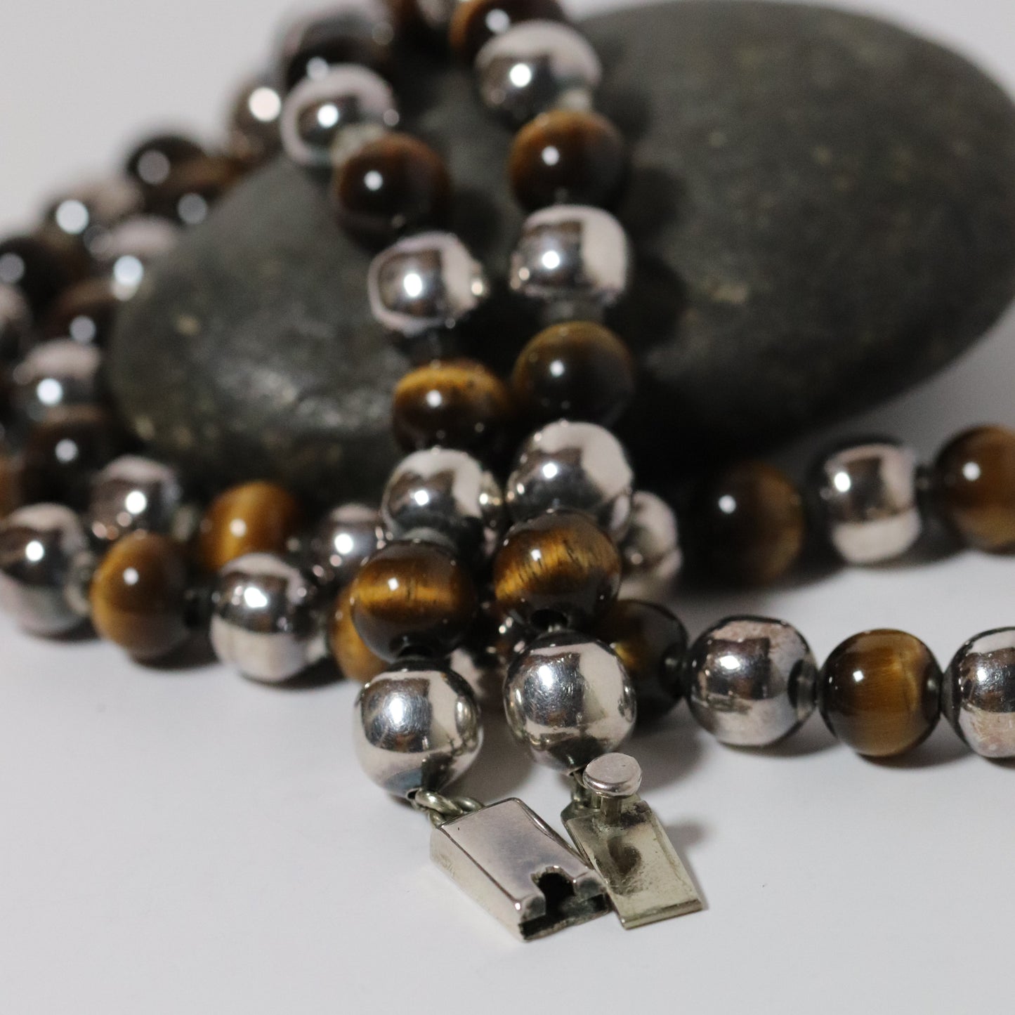 Vintage Taxco Jewelry | Tiger’s Eye Silver Bead Necklace