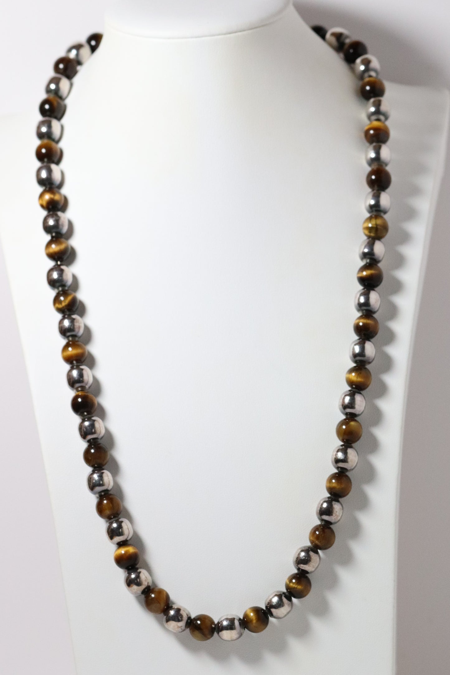 Vintage Taxco Jewelry | Tiger’s Eye Silver Bead Necklace