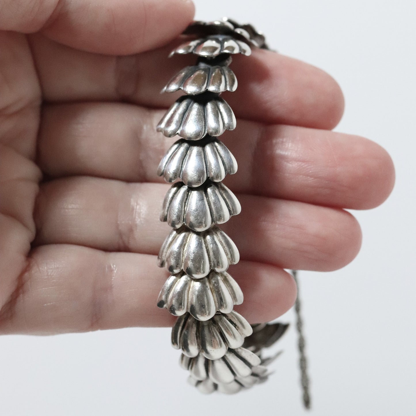 Vintage Taxco Los Castillo Jewelry | Silver Floral Panel Bracelet 168 Mexico - Carmel Fine Silver Jewelry