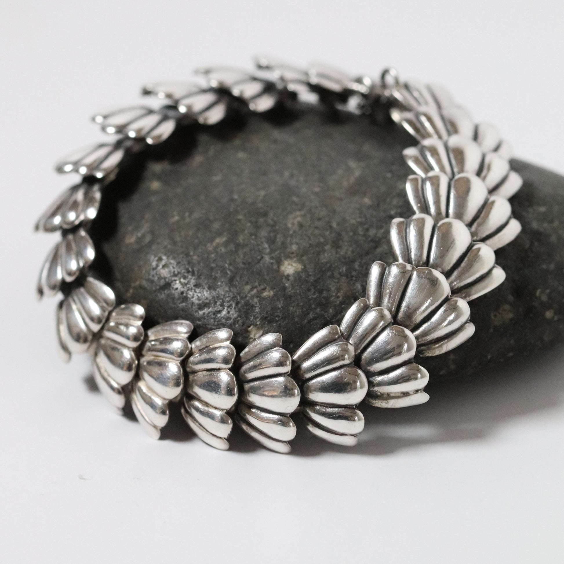 Vintage Taxco Los Castillo Jewelry | Silver Floral Panel Bracelet 168 Mexico - Carmel Fine Silver Jewelry