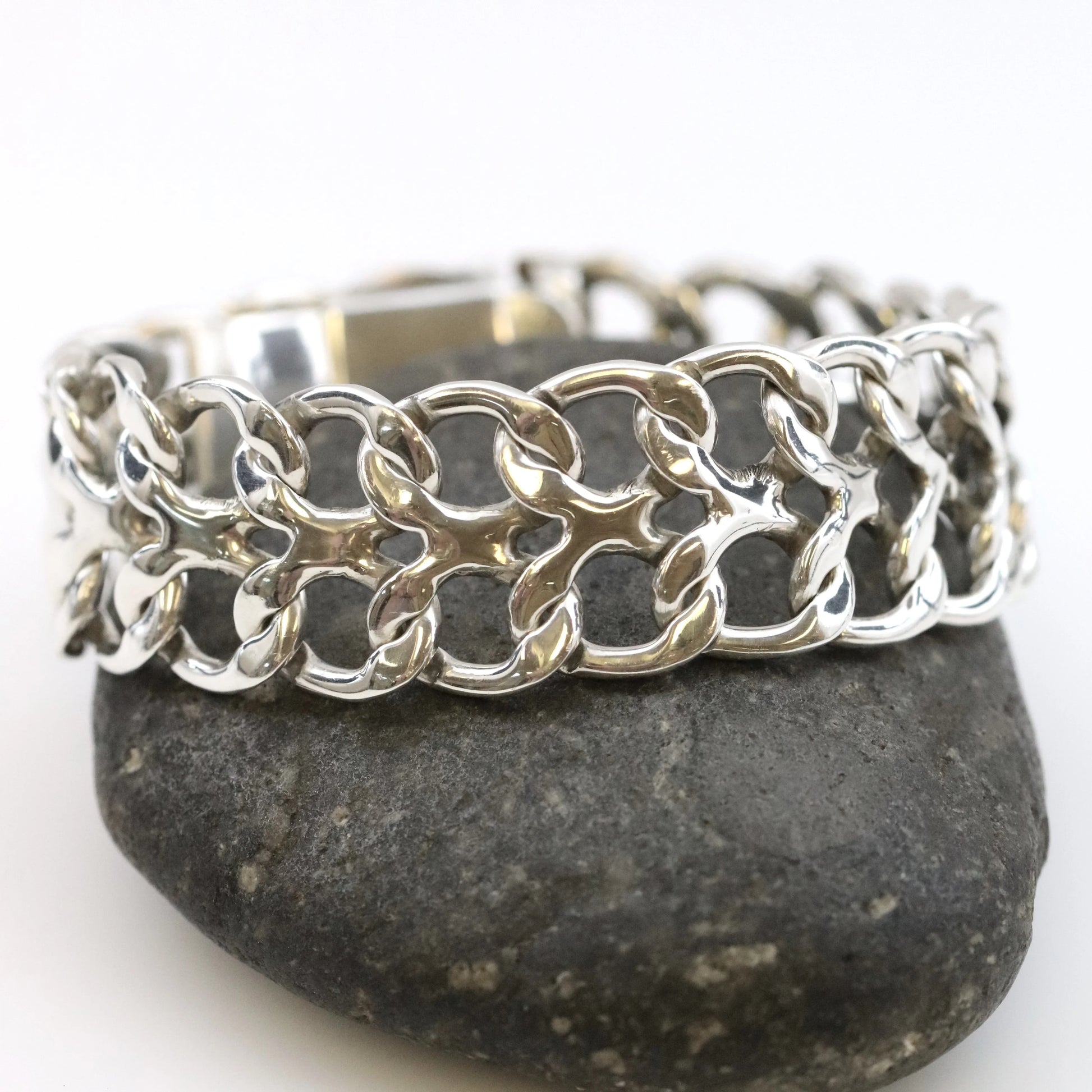 Vintage Taxco Rodolfo Espinoza Jewelry | Double Curb Open Work Bracelet - Carmel Fine Silver Jewelry