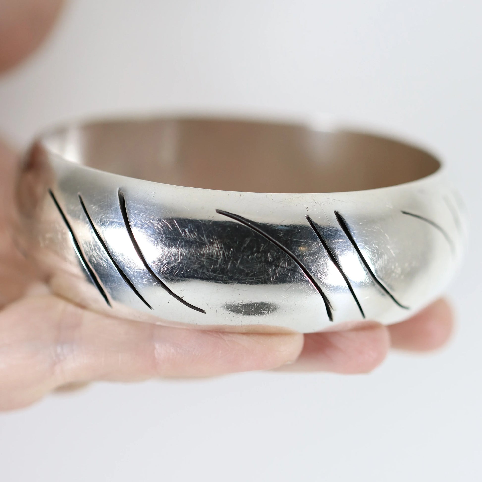 Vintage Taxco Silver Mexican Jewelry | Chunky Modernist Bangle Bracelet - Carmel Fine Silver Jewelry