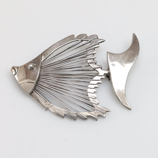 Vintage Taxco Silver Mexican Jewelry | Handcrafted Modernist Fish Brooch - Carmel Fine Silver Jewelry