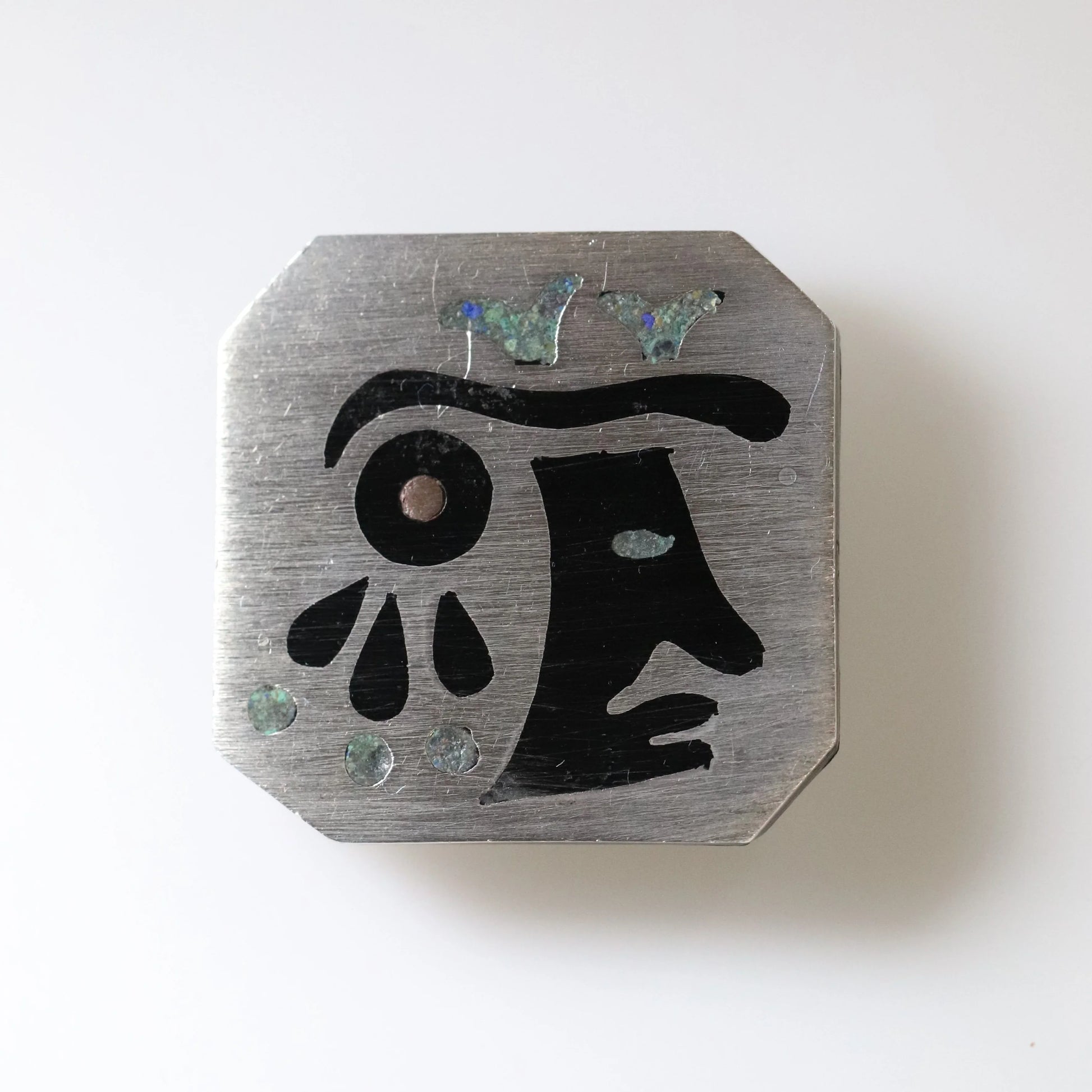 Vintage Taxco Silver Mexican Jewelry | Inlaid Native Warrior Brooch - Carmel Fine Silver Jewelry