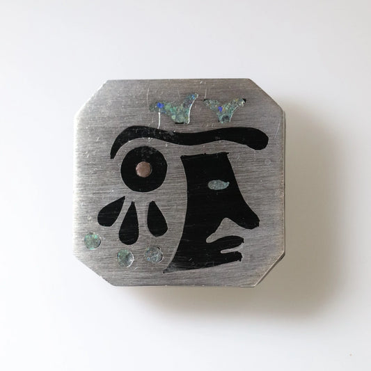 Vintage Taxco Silver Mexican Jewelry | Inlaid Native Warrior Brooch - Carmel Fine Silver Jewelry