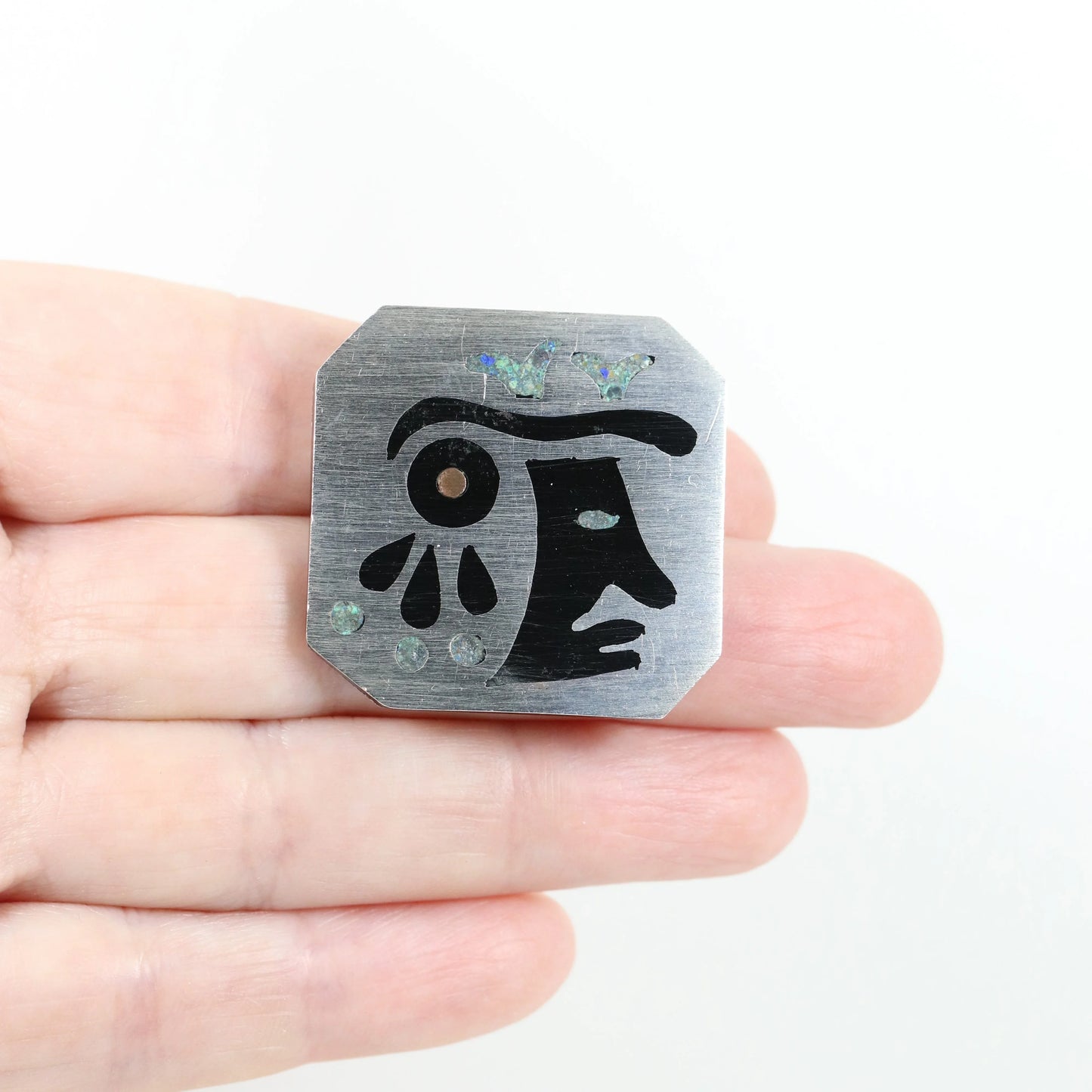 Vintage Taxco Silver Mexican Jewelry | Inlaid Native Warrior Brooch - Carmel Fine Silver Jewelry