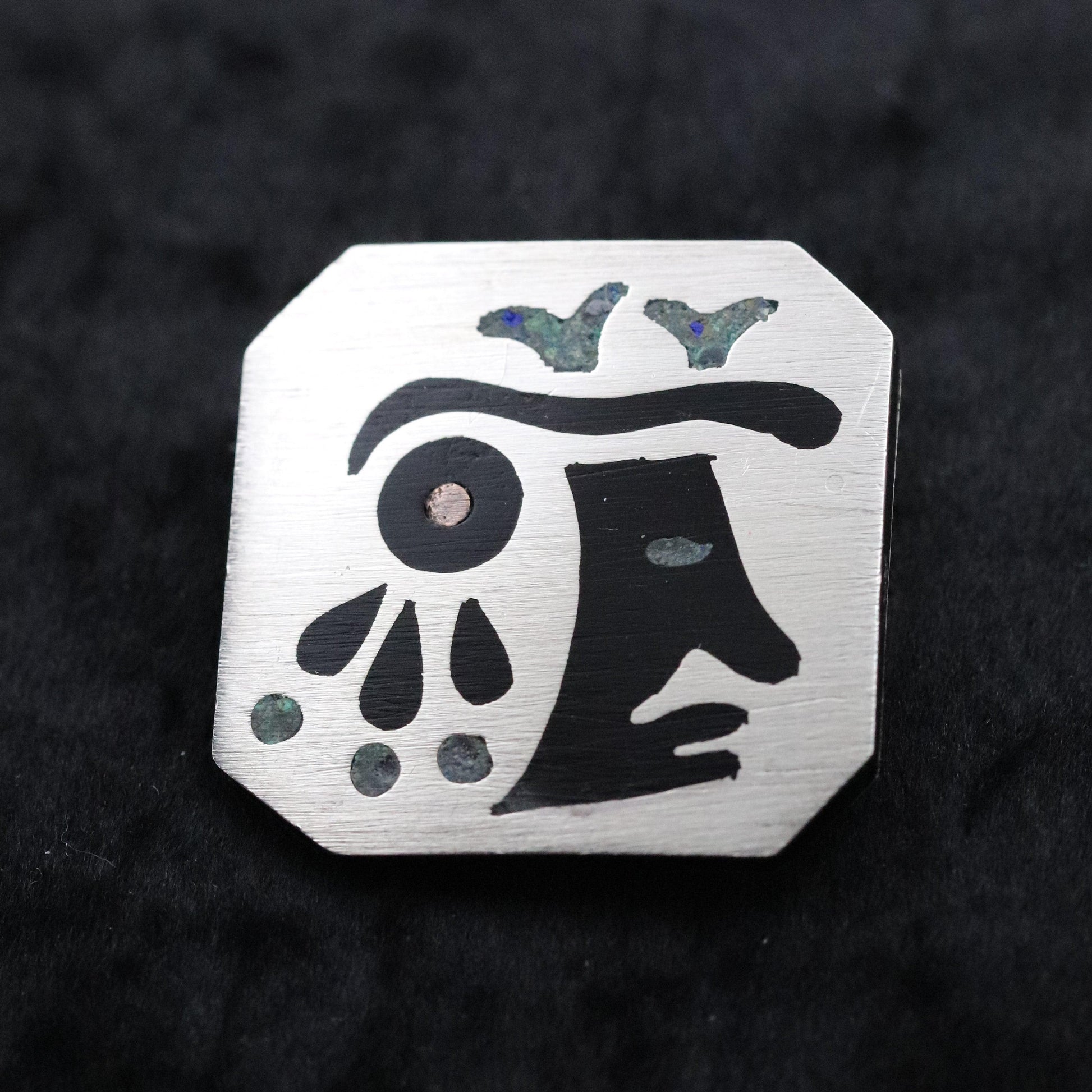 Vintage Taxco Silver Mexican Jewelry | Inlaid Native Warrior Brooch - Carmel Fine Silver Jewelry