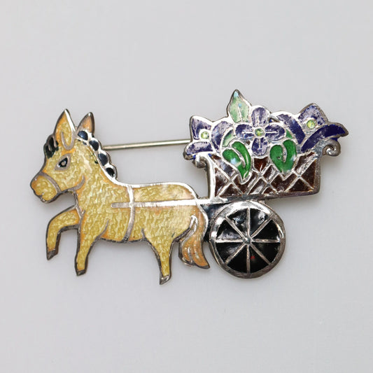 Vintage Taxco Silver Mexican Jewelry | Jeronimo Fuentas Enamel Flower Cart Brooch - Carmel Fine Silver Jewelry