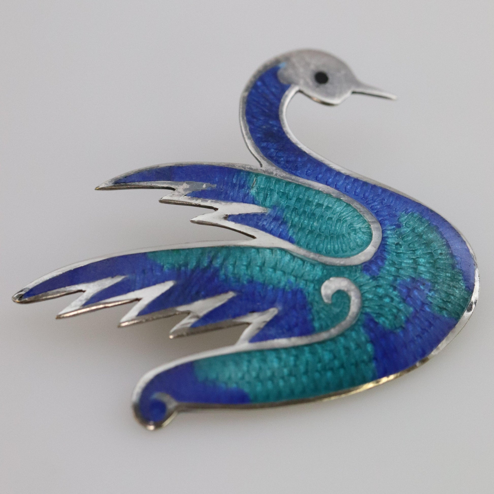 Vintage Taxco Silver Mexican Jewelry | Jeronimo Fuentes Enamel Swan Brooch - Carmel Fine Silver Jewelry