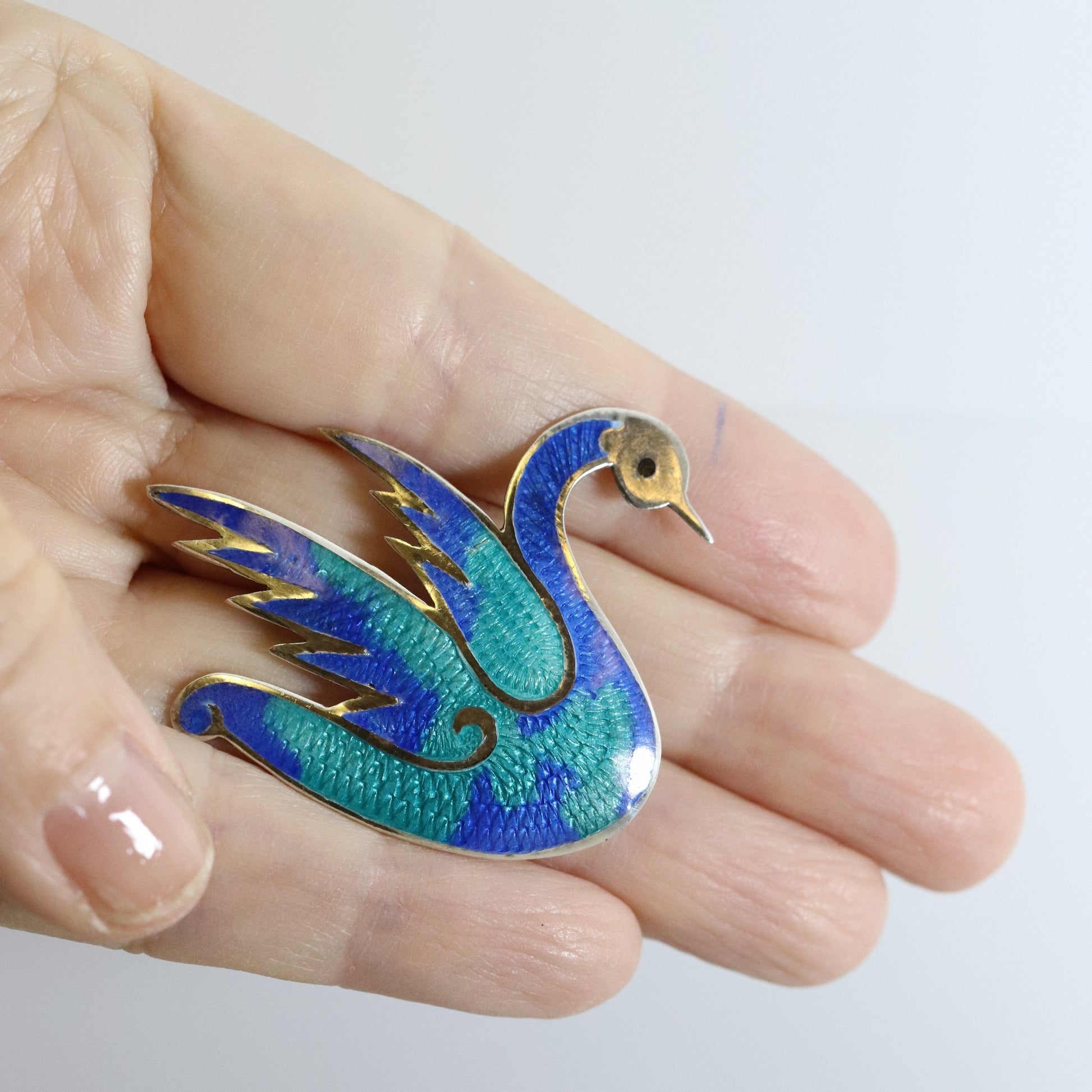 Vintage Taxco Silver Mexican Jewelry | Jeronimo Fuentes Enamel Swan Brooch - Carmel Fine Silver Jewelry