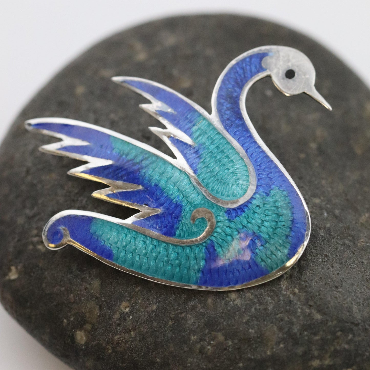 Vintage Taxco Silver Mexican Jewelry | Jeronimo Fuentes Enamel Swan Brooch - Carmel Fine Silver Jewelry