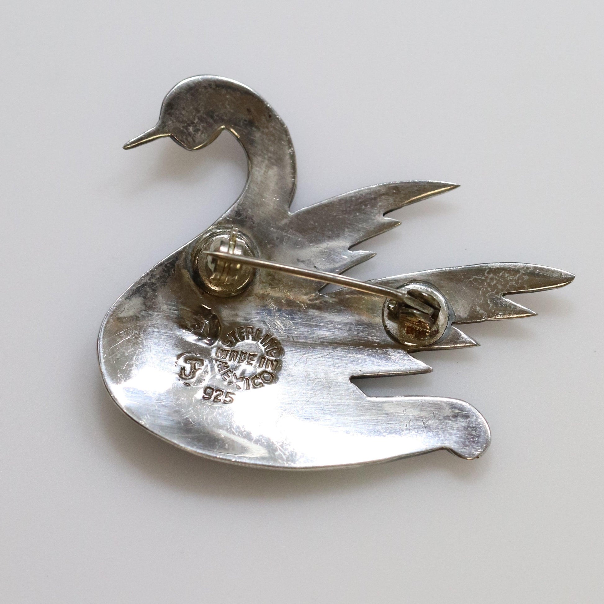 Vintage Taxco Silver Mexican Jewelry | Jeronimo Fuentes Enamel Swan Brooch - Carmel Fine Silver Jewelry