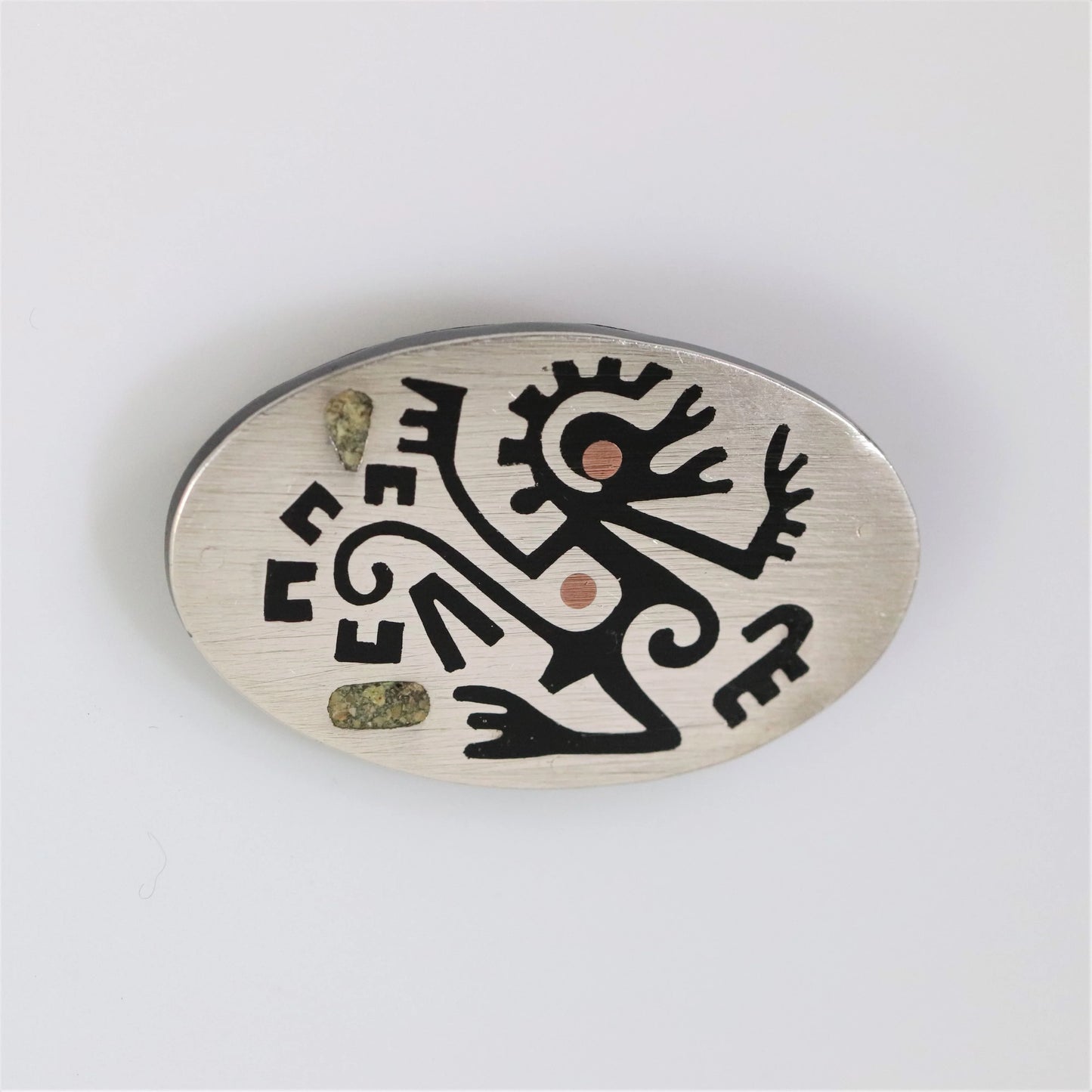 Vintage Taxco Silver Mexican Jewelry | Ozomatli Monkey Stone Inlay Mid Century Brooch - Carmel Fine Silver Jewelry