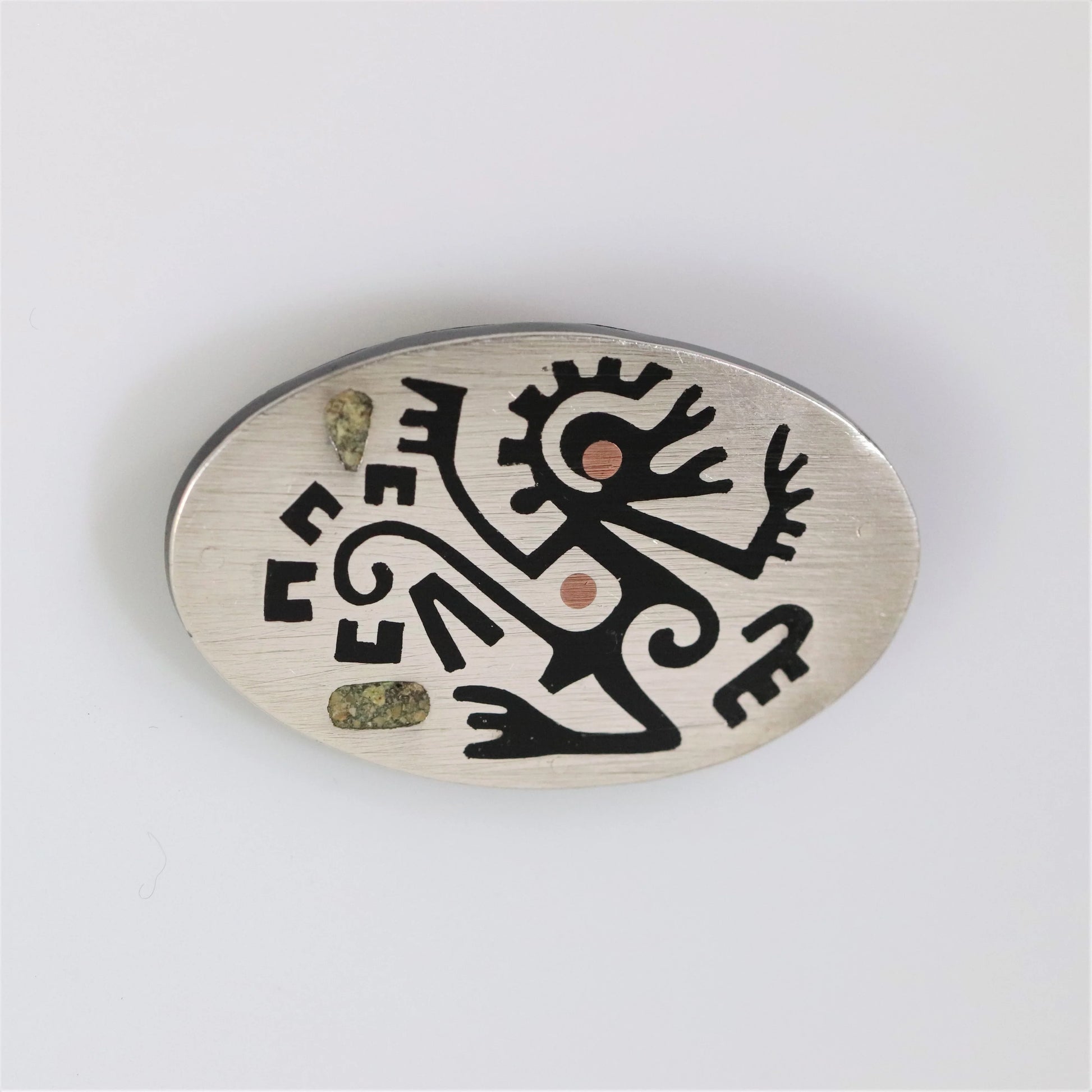 Vintage Taxco Silver Mexican Jewelry | Ozomatli Monkey Stone Inlay Mid Century Brooch - Carmel Fine Silver Jewelry