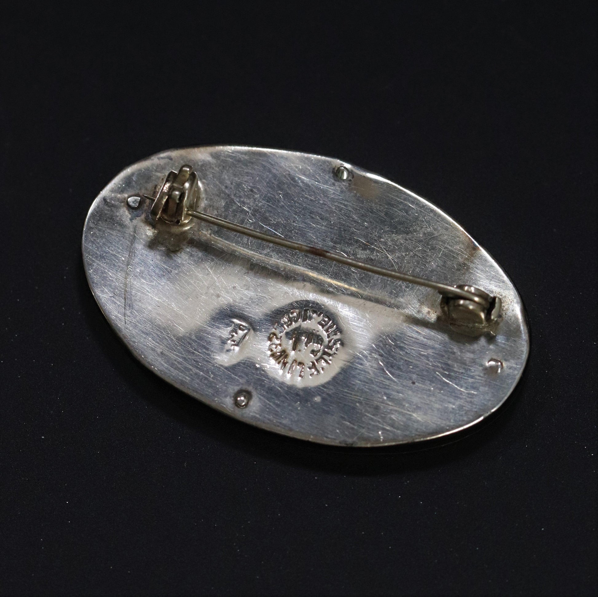Vintage Taxco Silver Mexican Jewelry | Ozomatli Monkey Stone Inlay Mid Century Brooch - Carmel Fine Silver Jewelry