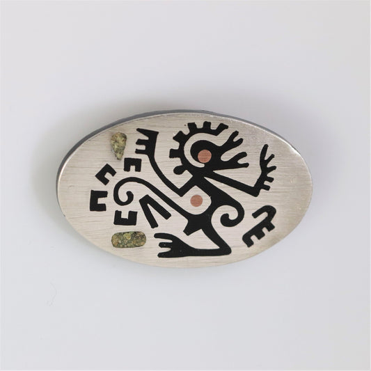 Vintage Taxco Silver Mexican Jewelry | Ozomatli Monkey Stone Inlay Mid Century Brooch - Carmel FSJ