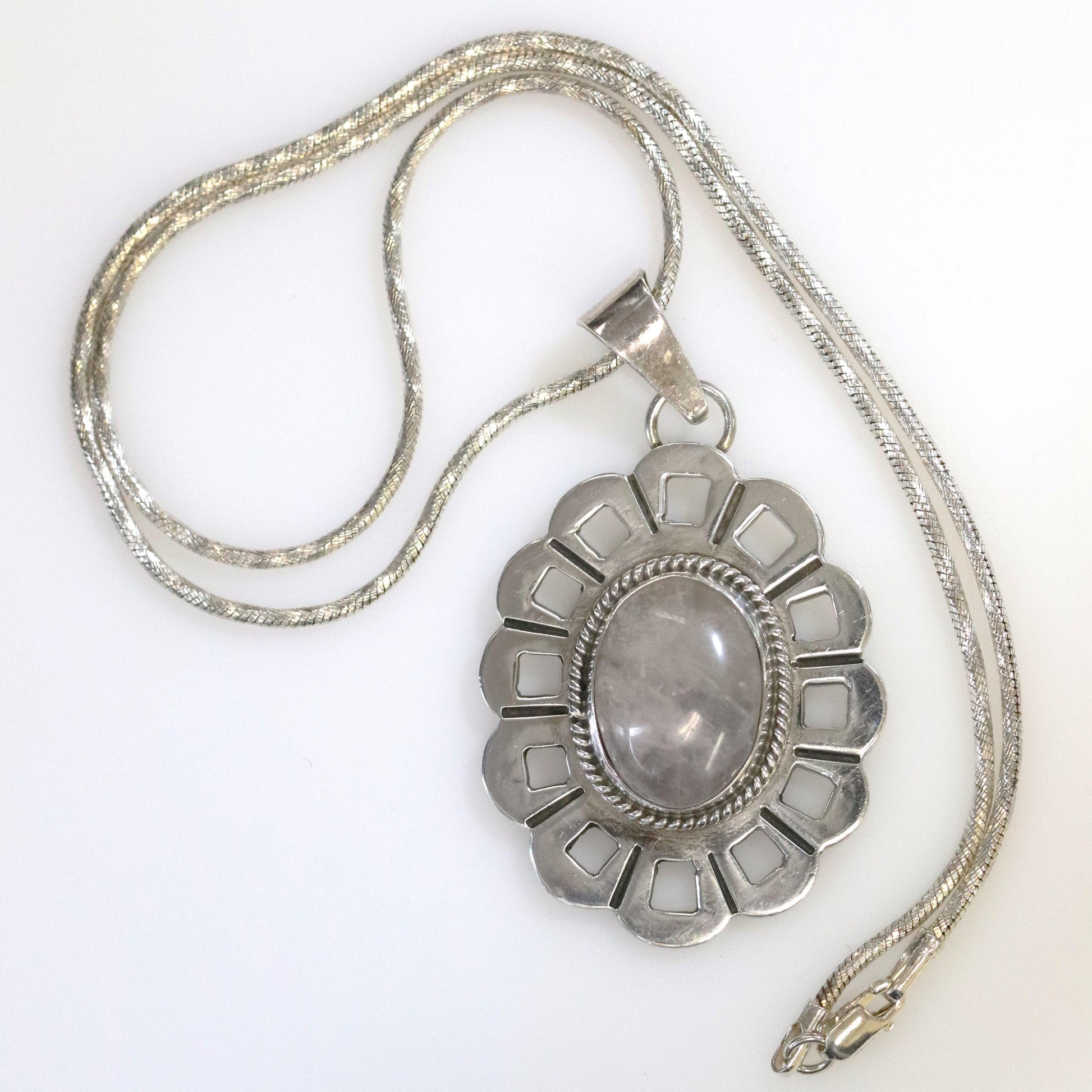 Vintage Taxco Silver Mexican Jewelry | Rose Quartz Handcrafted Pendant Mexico - Carmel Fine Silver Jewelry