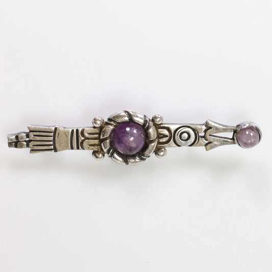 Vintage Taxco William Spratling Jewelry | Amethyst Tribal Arrow Brooch - Carmel Fine Silver Jewelry